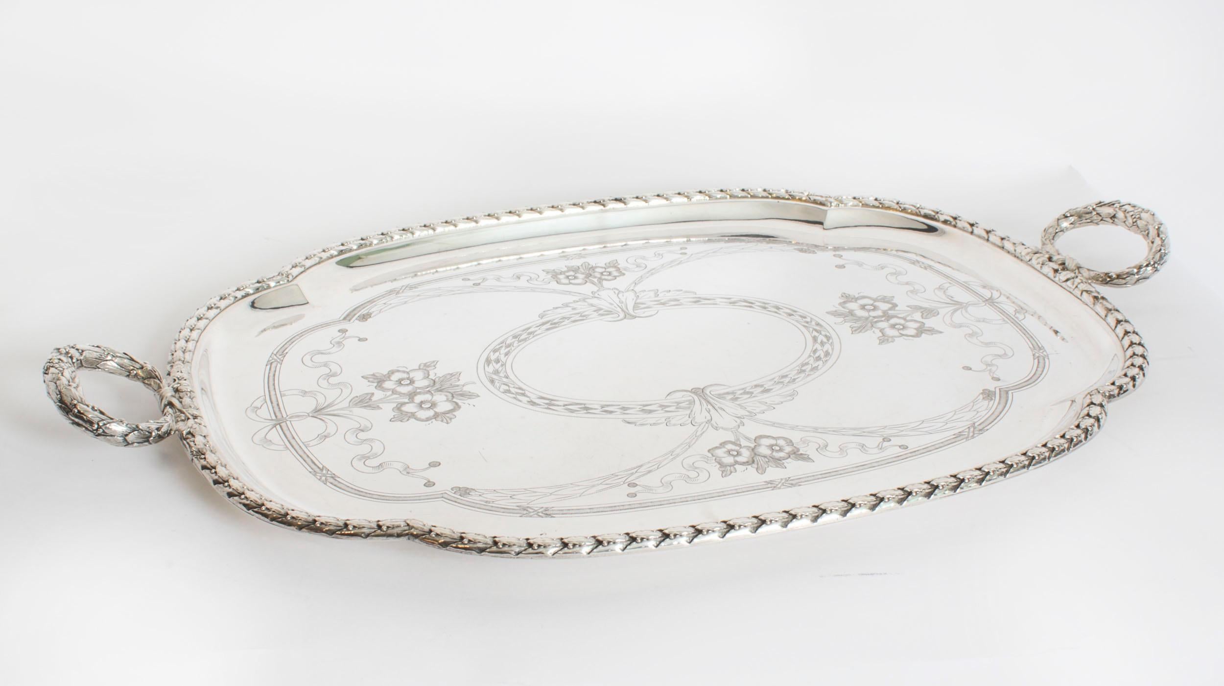 Antico grande vassoio vittoriano neo-classico placcato in argento per maggiordomi Circa 1870 in vendita 3