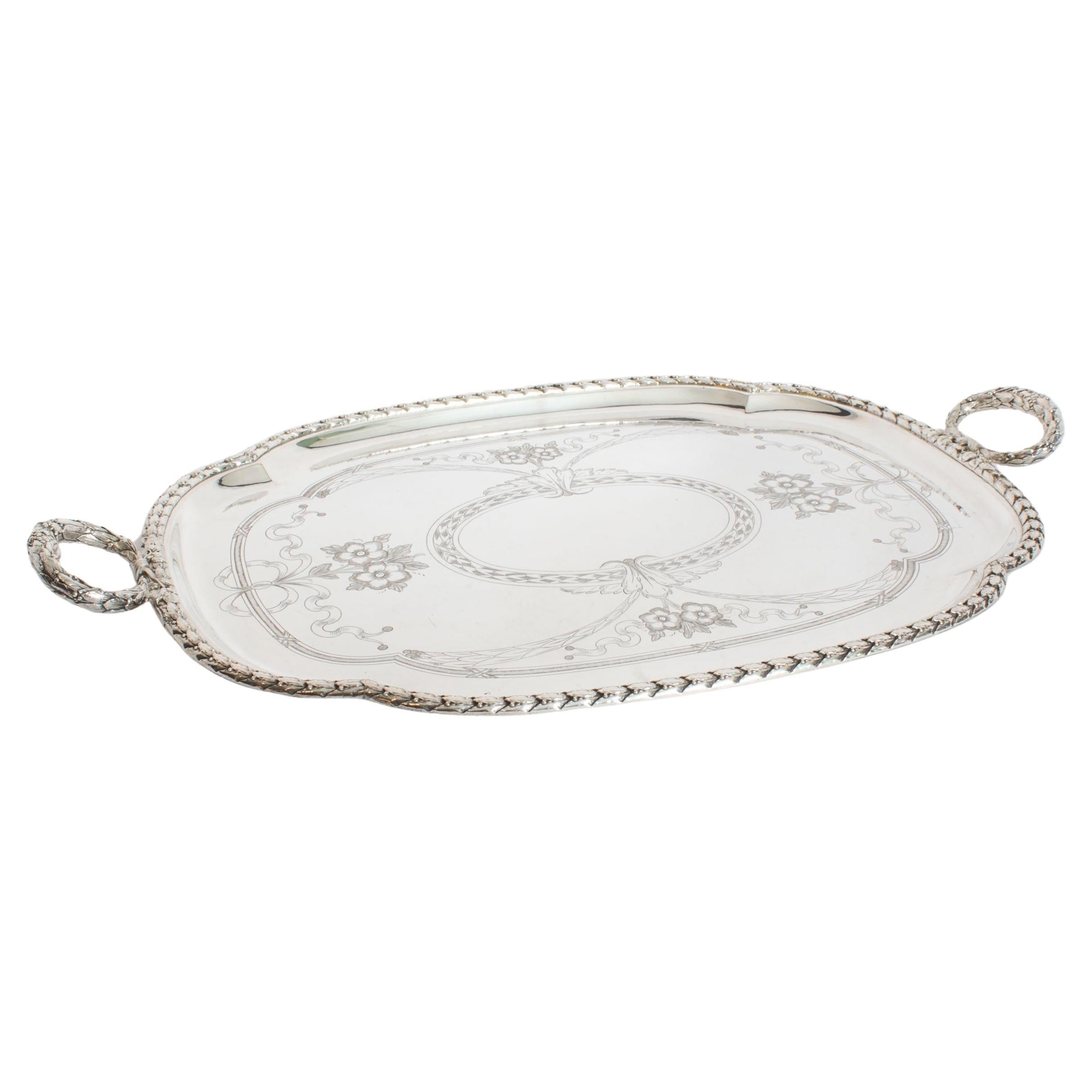 Antique Large Victorian Neo Classical Silver Plated Butlers Tray Circa 1870