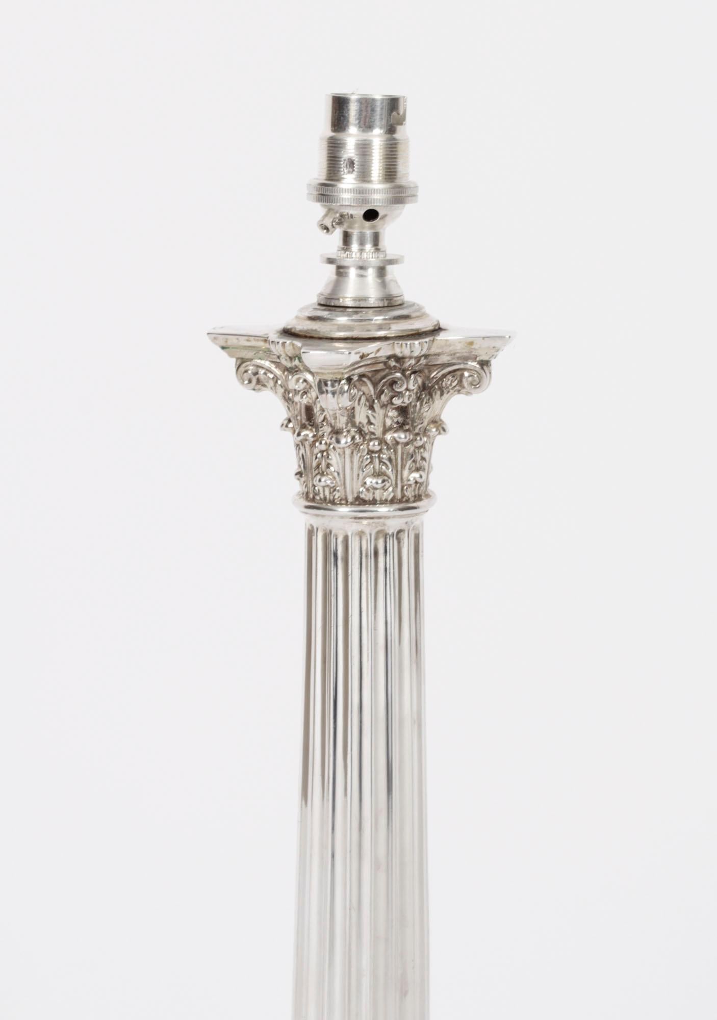 Antique Large Victorian Silver Plated Corinthian Column Table Lamp 19th Century For Sale 2