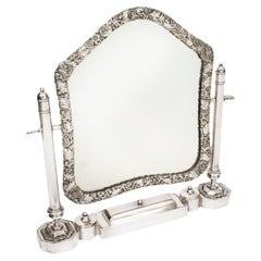 Antique Large Victorian Silver Plated Dressing Table Mirror 19th Century