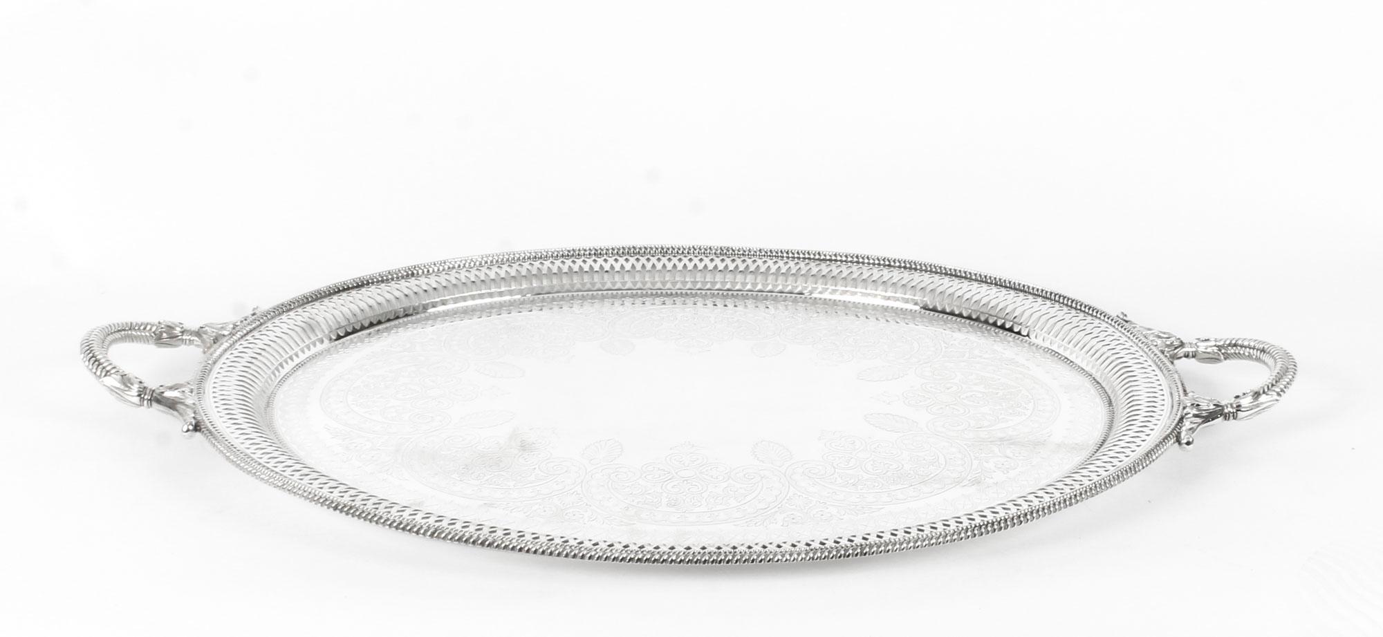Antique Victorian Silver Plated Twin Handled Tray, 19th Century 1