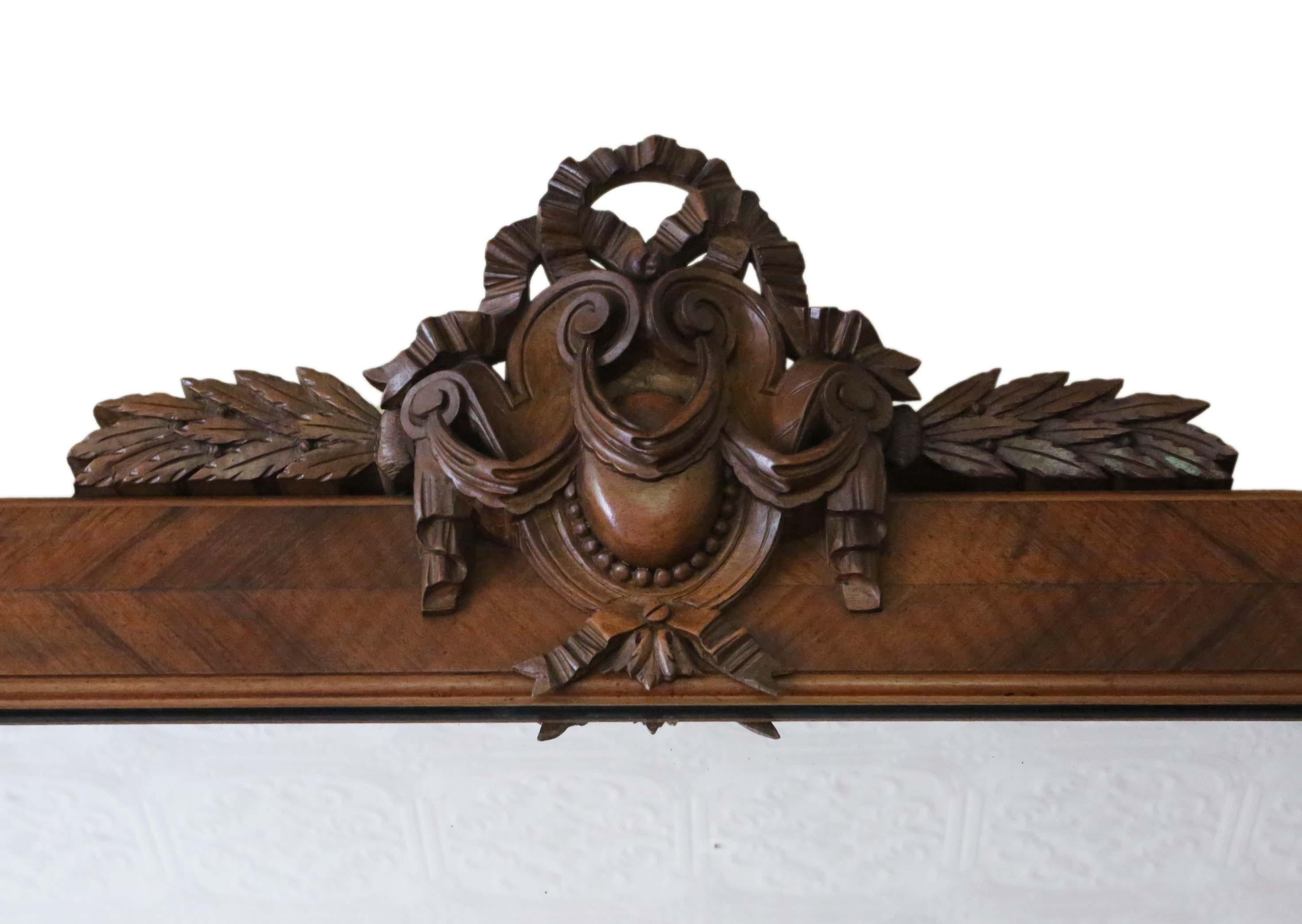 Early 20th Century Antique Large Walnut Overmantle Wall Mirror, circa 1900
