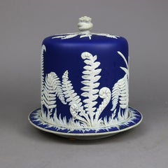 Antique Large Wedgwood School Cameo Blue & White Jasperware Cheese Keeper 19th C