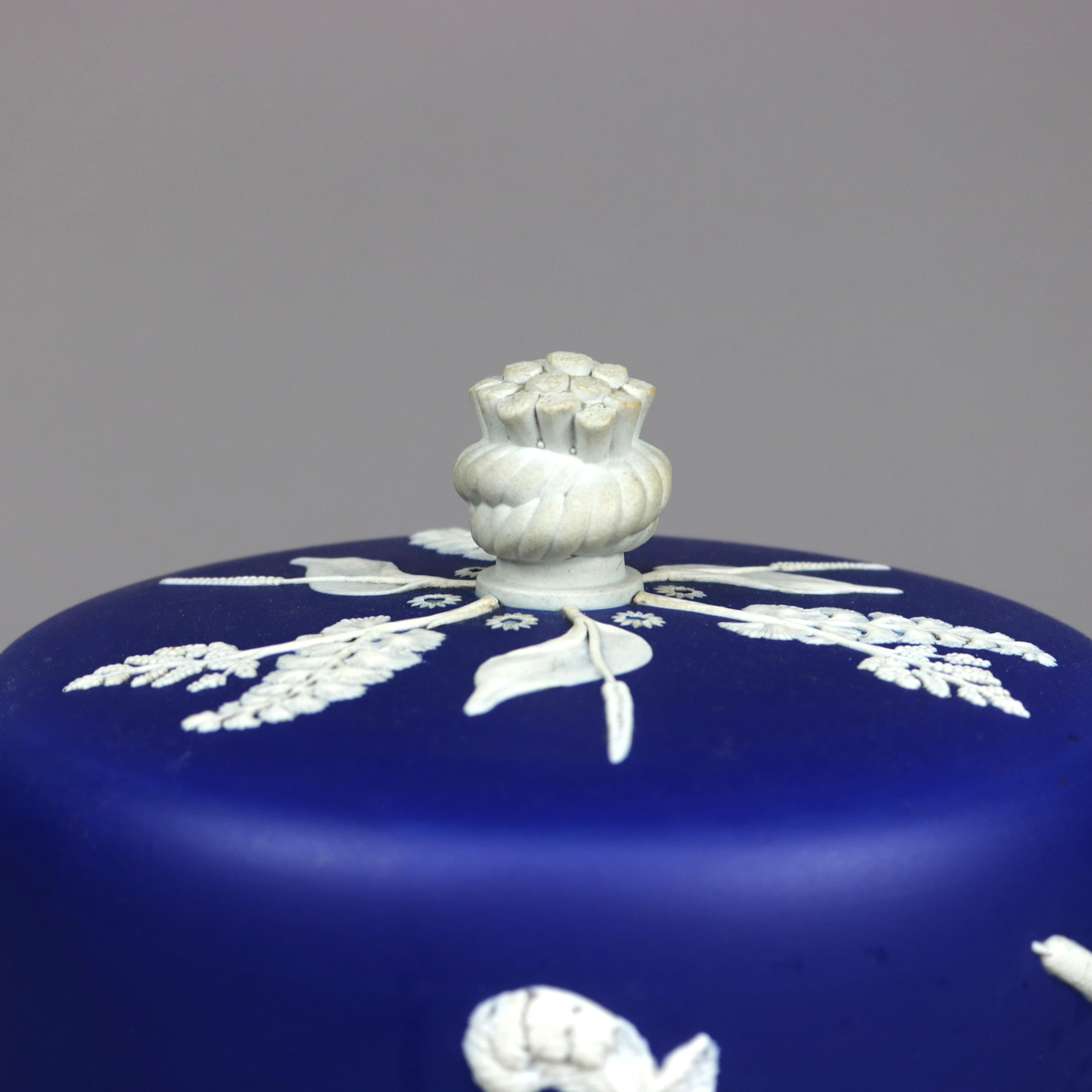 Antique Large Wedgwood School Cameo Blue & White Jasperware Cheese Keeper 19th C In Good Condition In Big Flats, NY