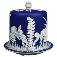 Antique Large Wedgwood School Cameo Blue & White Jasperware Cheese Keeper 19th C