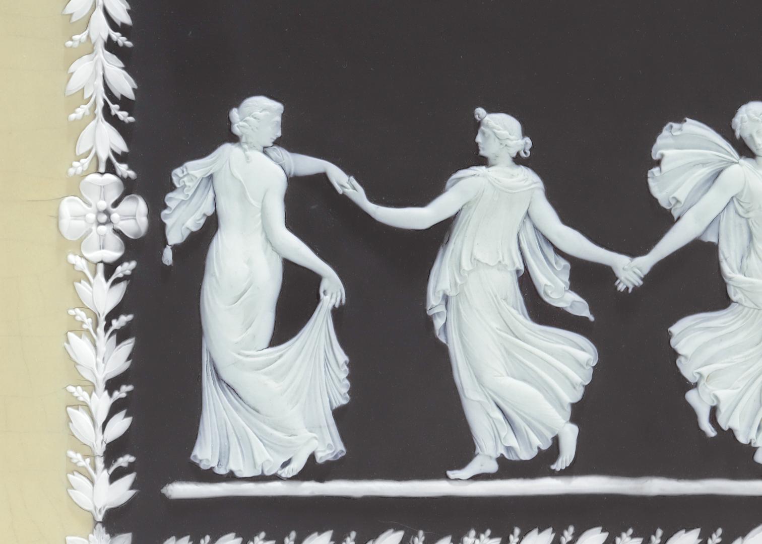 Georgian Antique Large Wedgwood Yellow & Black 3-Colored Dancing Hours Jasperware Plaque For Sale