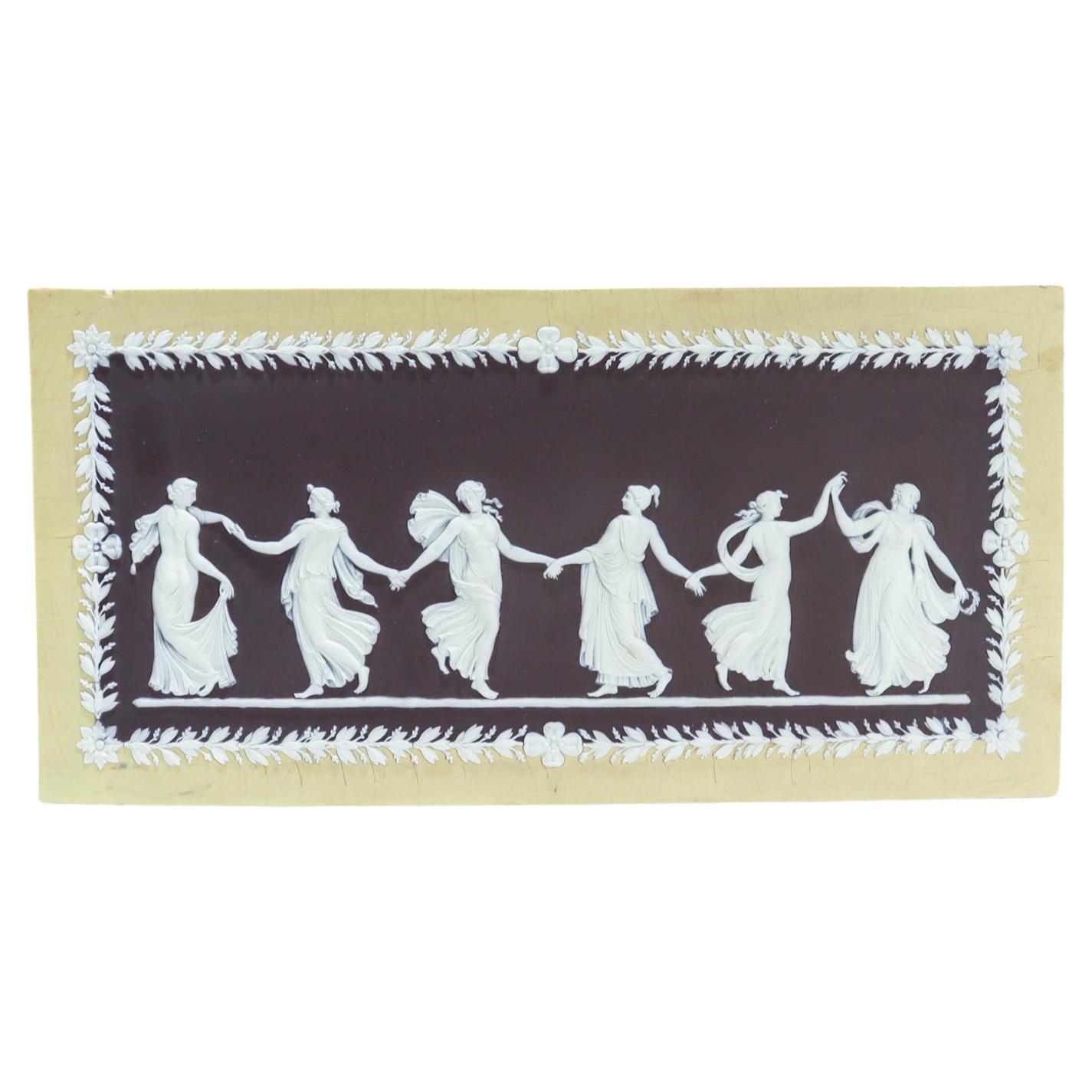 Antique Large Wedgwood Yellow & Black 3-Colored Dancing Hours Jasperware Plaque For Sale