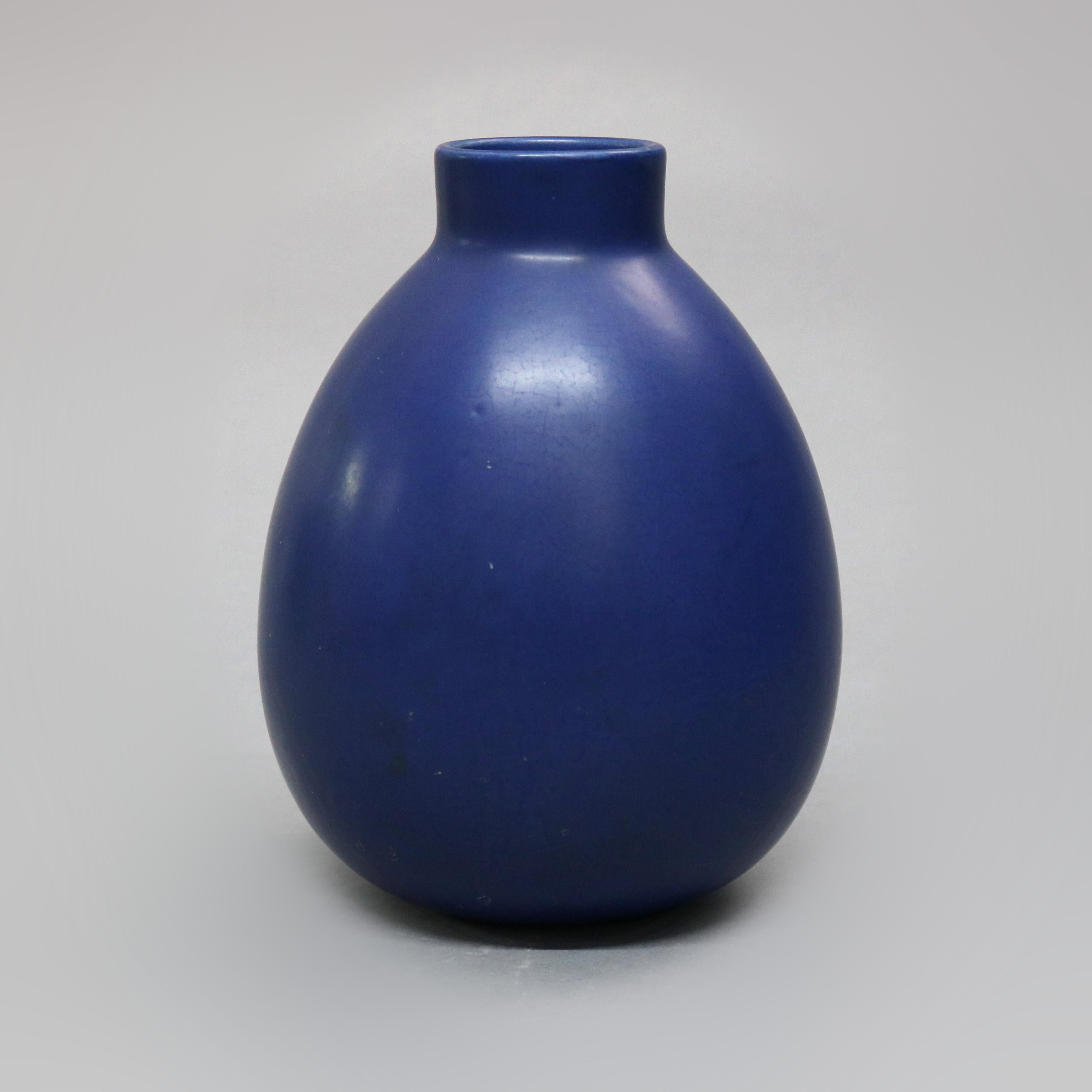 Antique Large Weller Art Pottery Jasperware Fox Hunt Blue & White Vase, c1930 1
