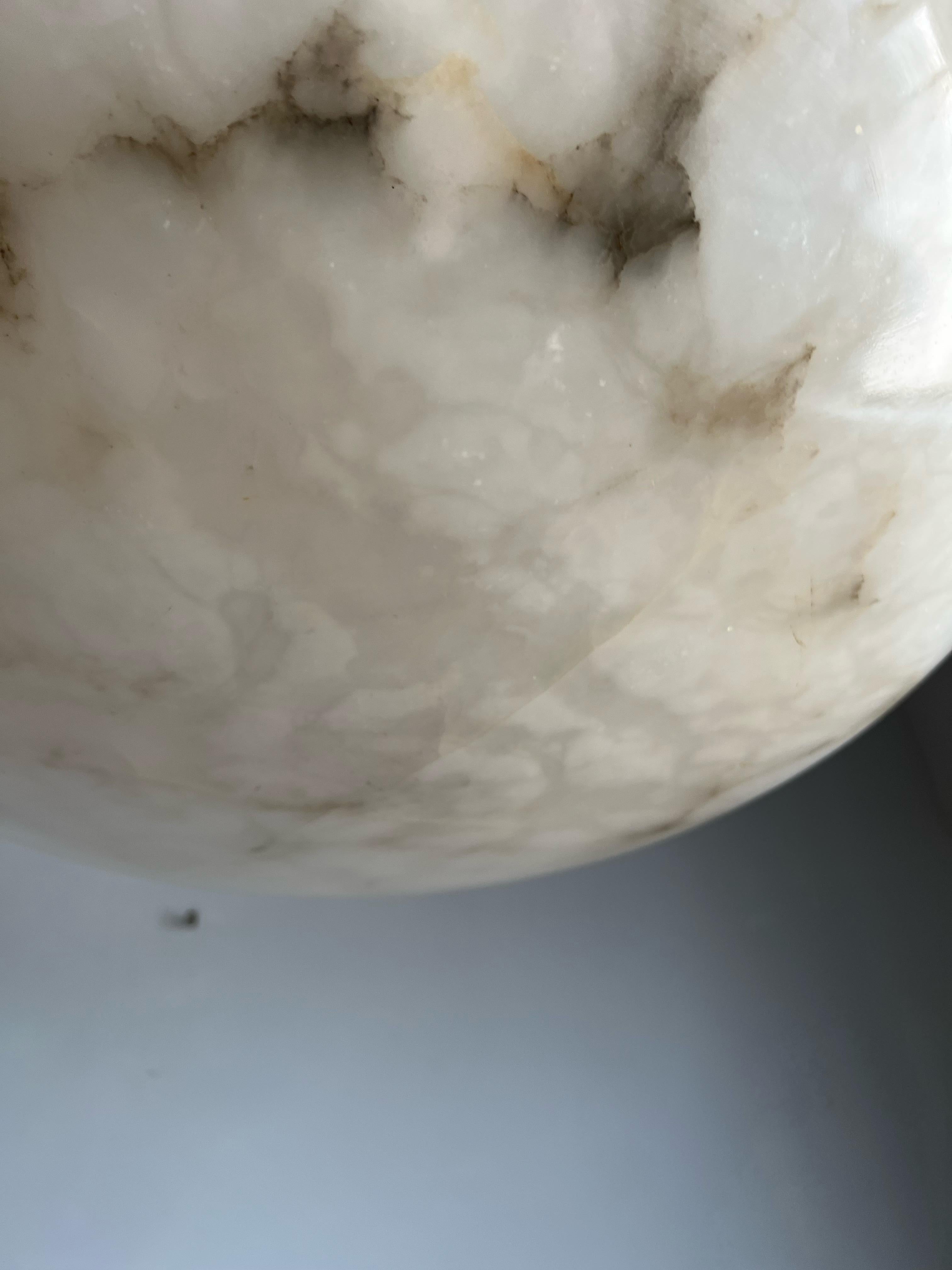Antique Large White Alabaster & Black Veins Chandelier & Canopy with Rope, 1920 8