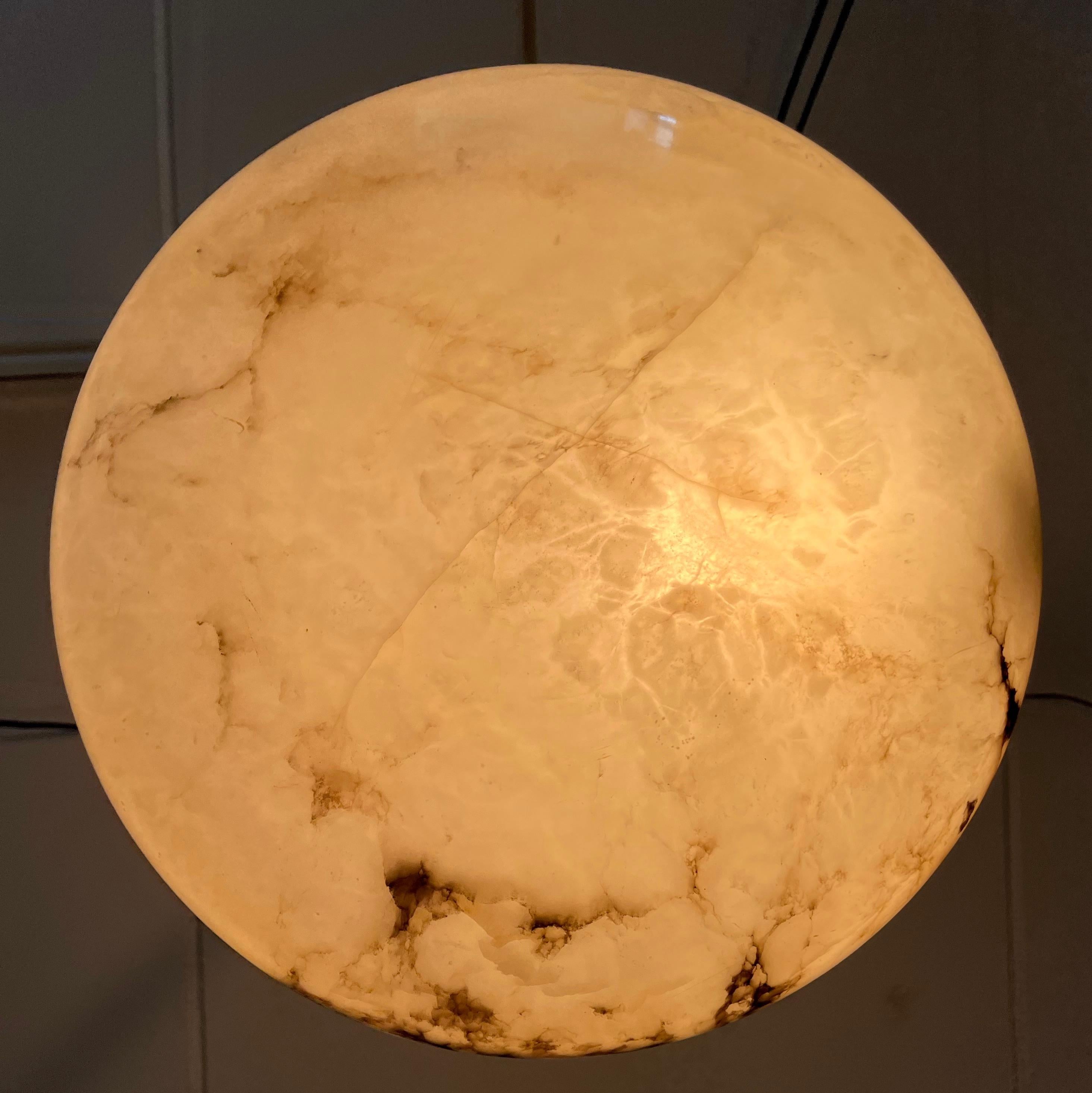Antique Large White Alabaster & Black Veins Chandelier & Canopy with Rope, 1920 13