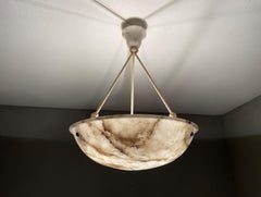 Antique Large White Alabaster Pendant Chandelier Top Quality Light Fixture 1910s