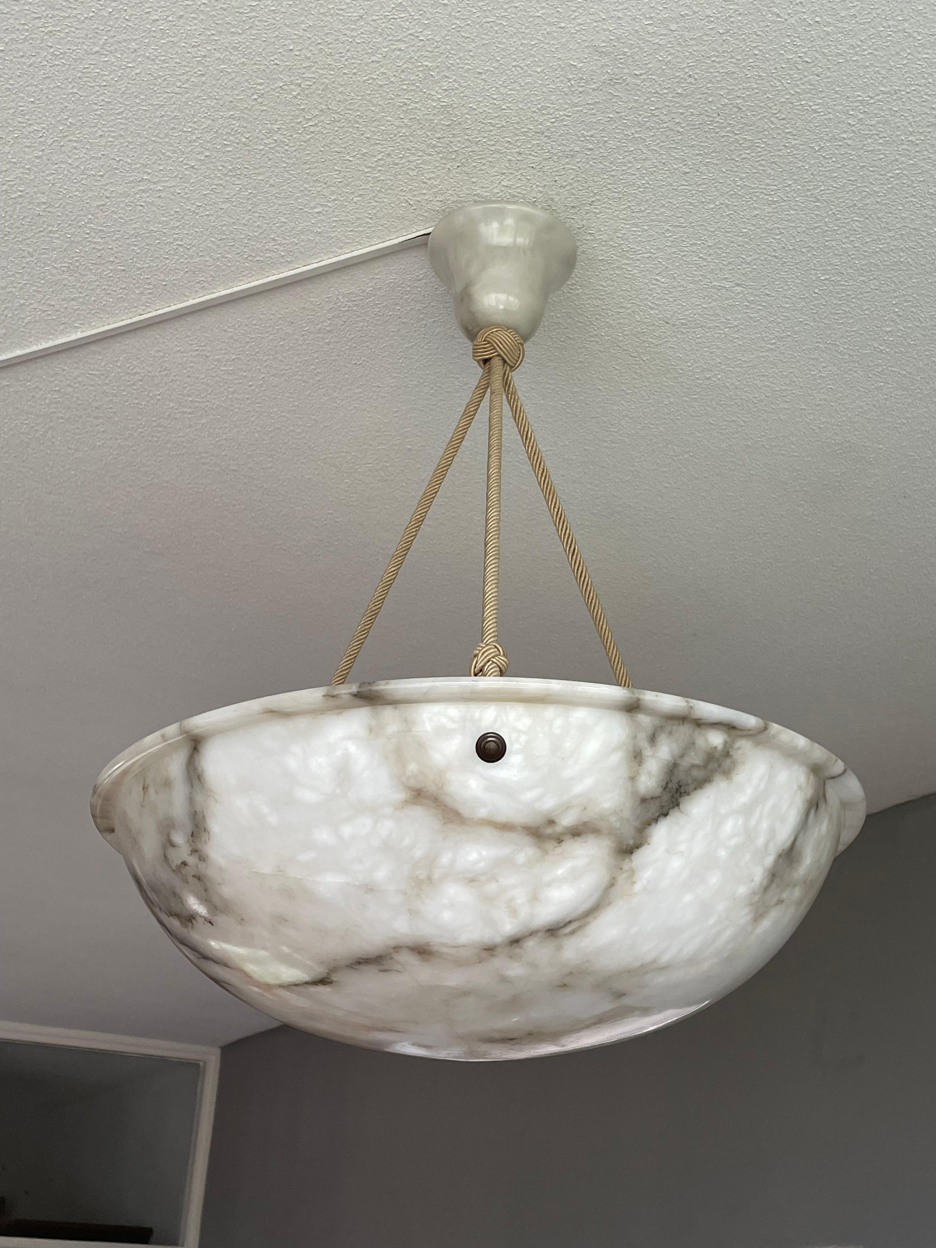 Arts and Crafts Antique Large White Alabaster Pendant Chandelier Top Quality Light Fixture 1910s