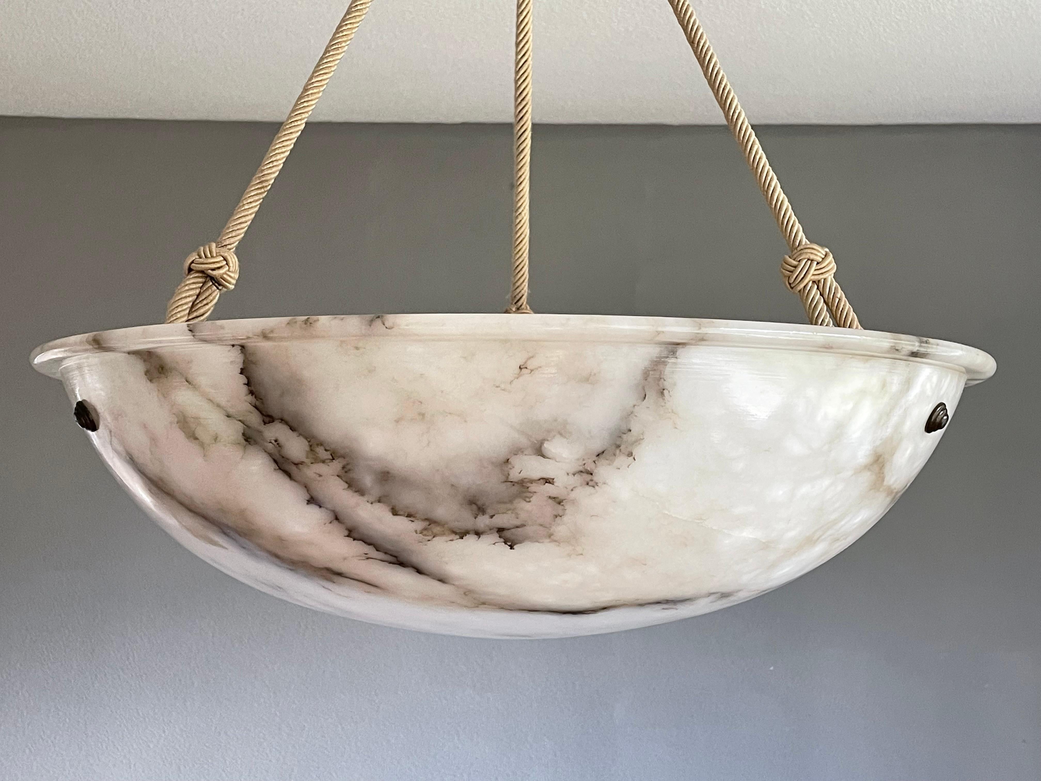Antique Large White Alabaster Pendant Chandelier Top Quality Light Fixture 1910s In Good Condition In Lisse, NL