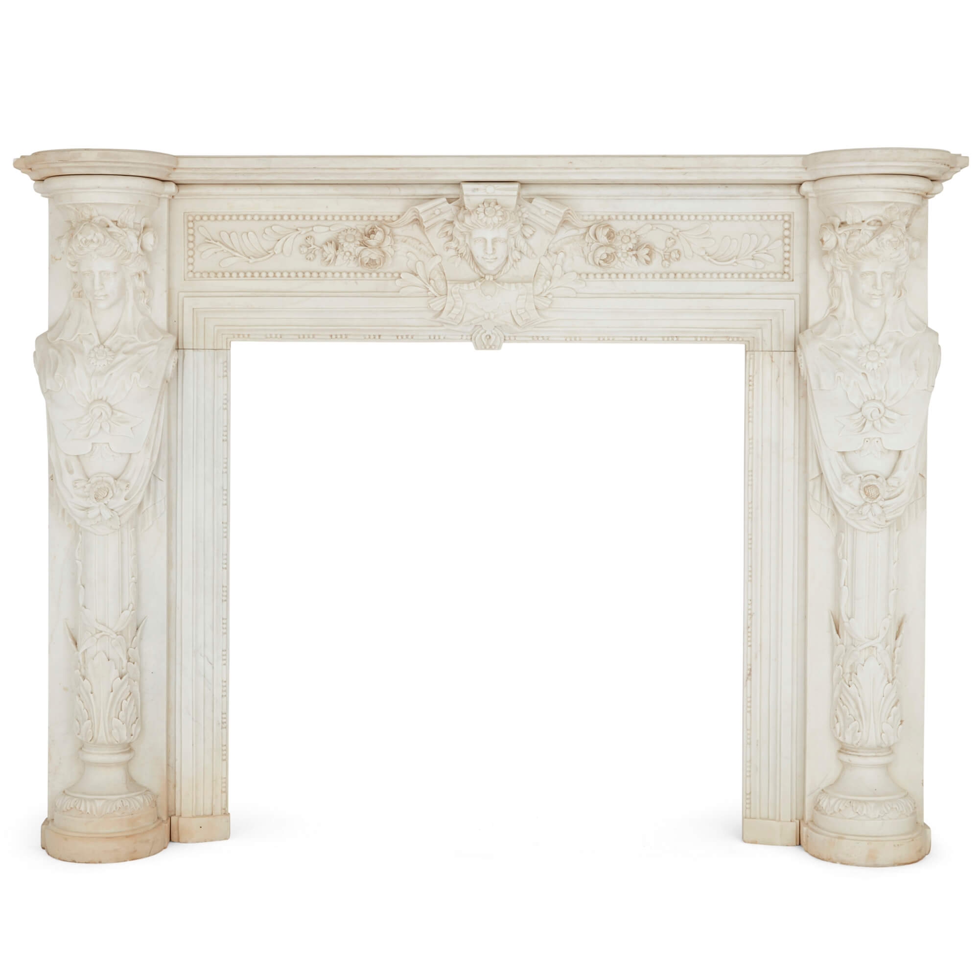 Antique Large White Marble Fireplace, French 19th Century For Sale
