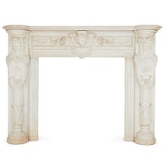 Antique Large White Marble Fireplace, French 19th Century