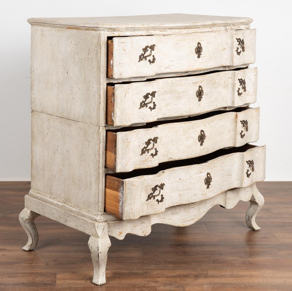 Danish Antique Large White Painted Baroque Chest of 4 Drawers, circa 1790-1810 For Sale