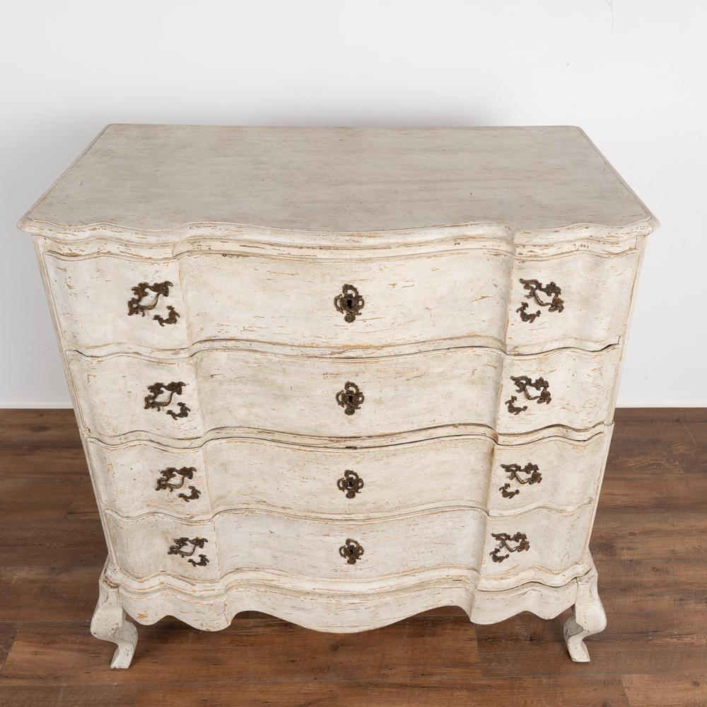 18th Century Antique Large White Painted Baroque Chest of 4 Drawers, circa 1790-1810 For Sale