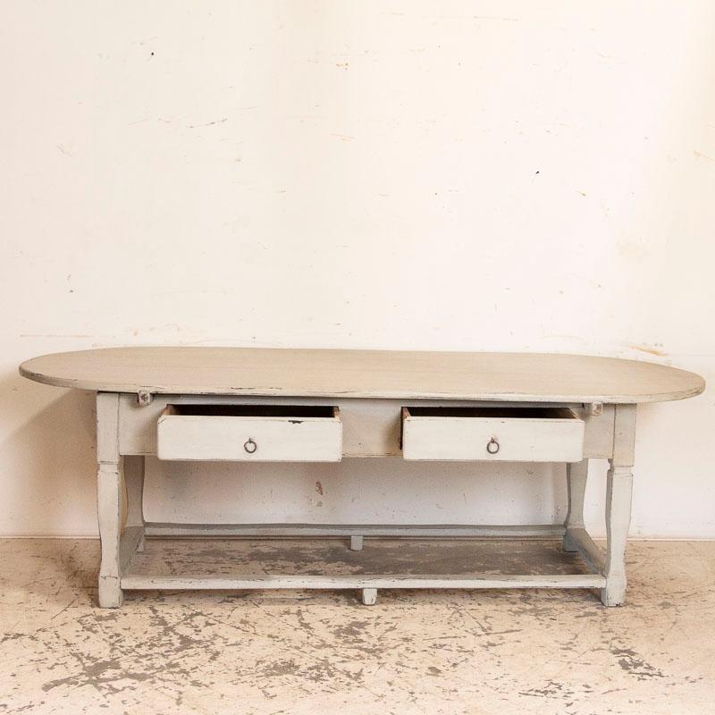 Swedish Antique Large White Painted Oval Farm Table Work Table from Sweden