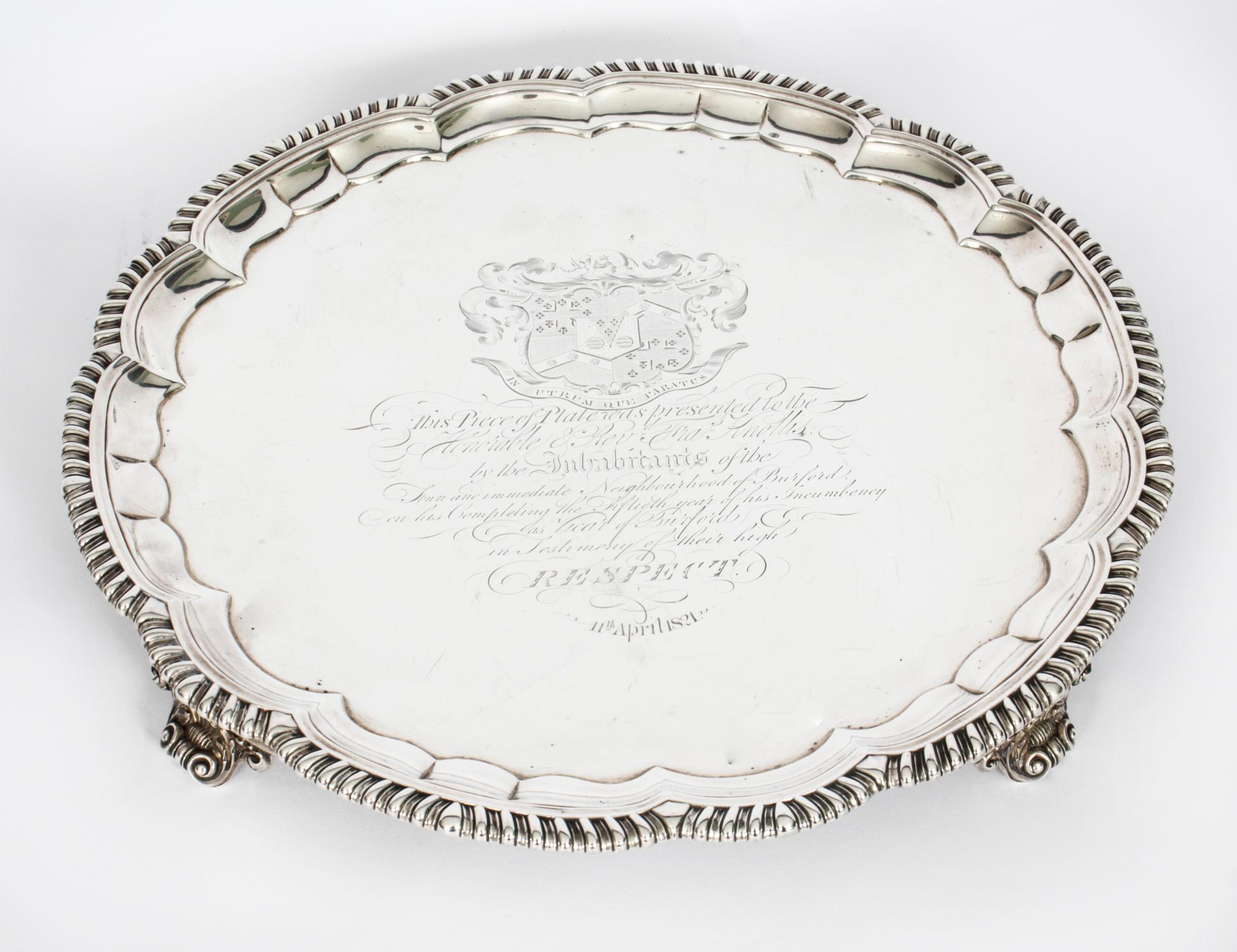 Antique Large William IV Silver Tray Salver by Paul Storr 1820 19th Century For Sale 8