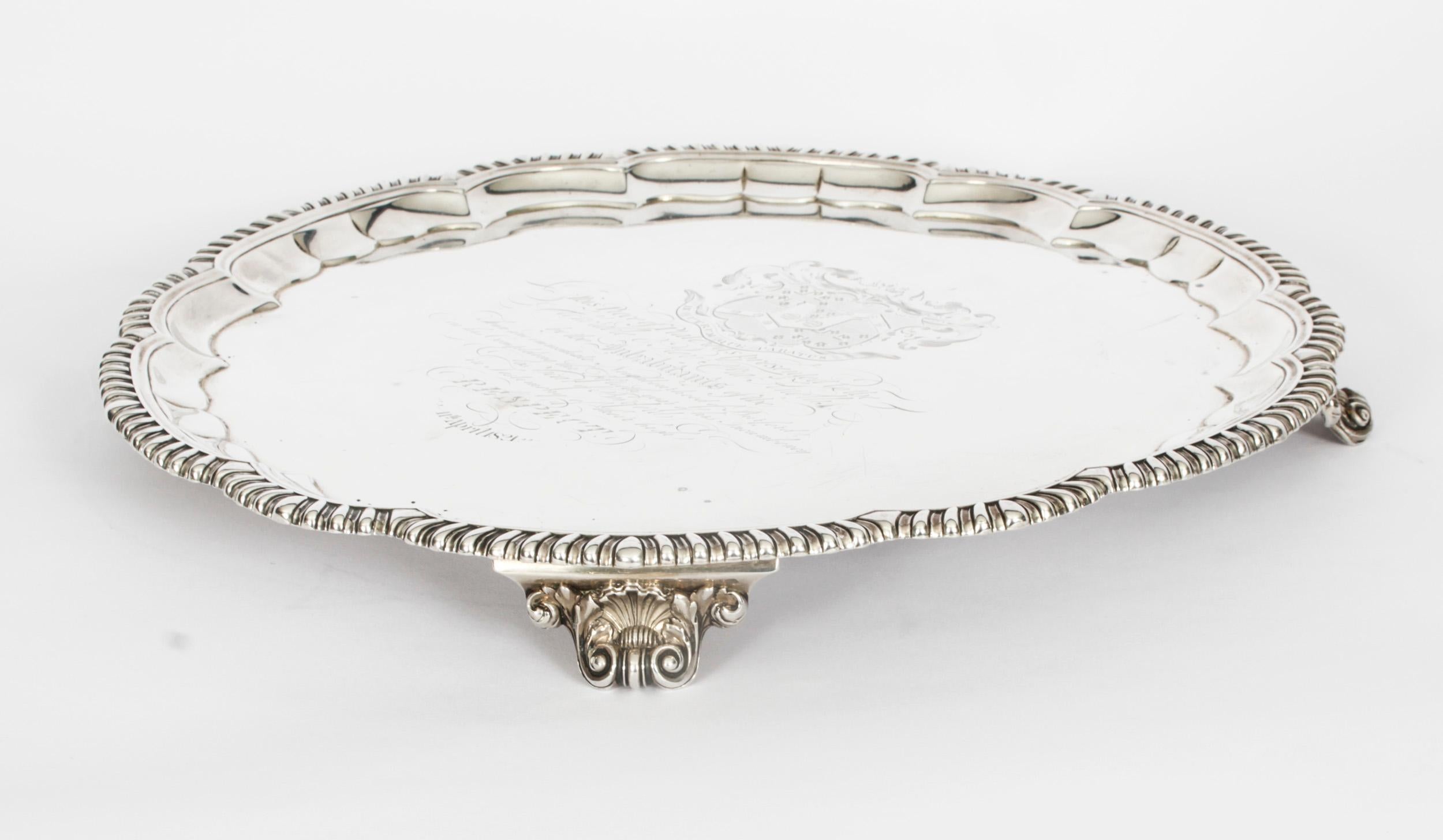 Early 19th Century Antique Large William IV Silver Tray Salver by Paul Storr 1820 19th Century For Sale