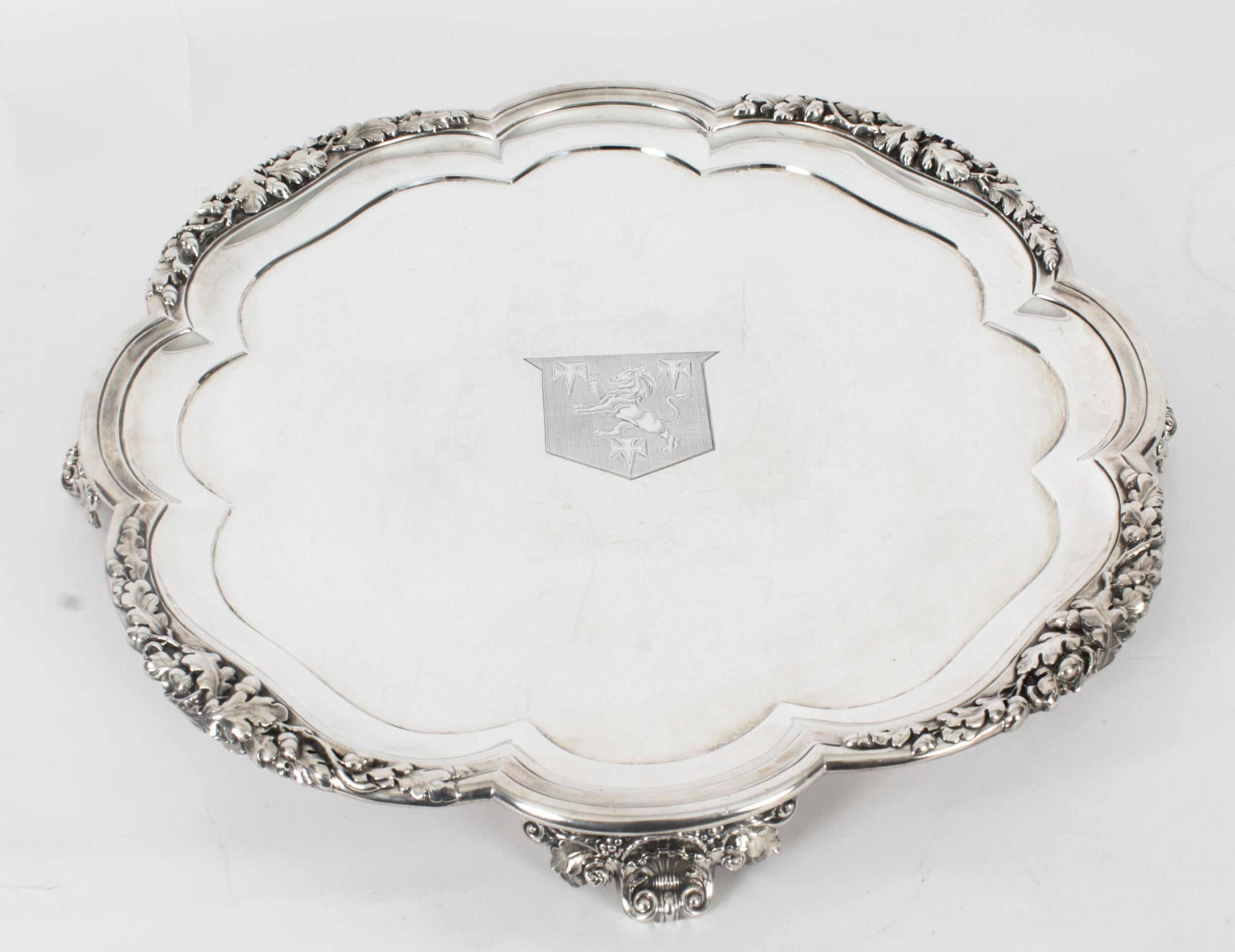 Antique Large William IV Silver Tray Salver by Paul Storr 1837 19th Century For Sale 8
