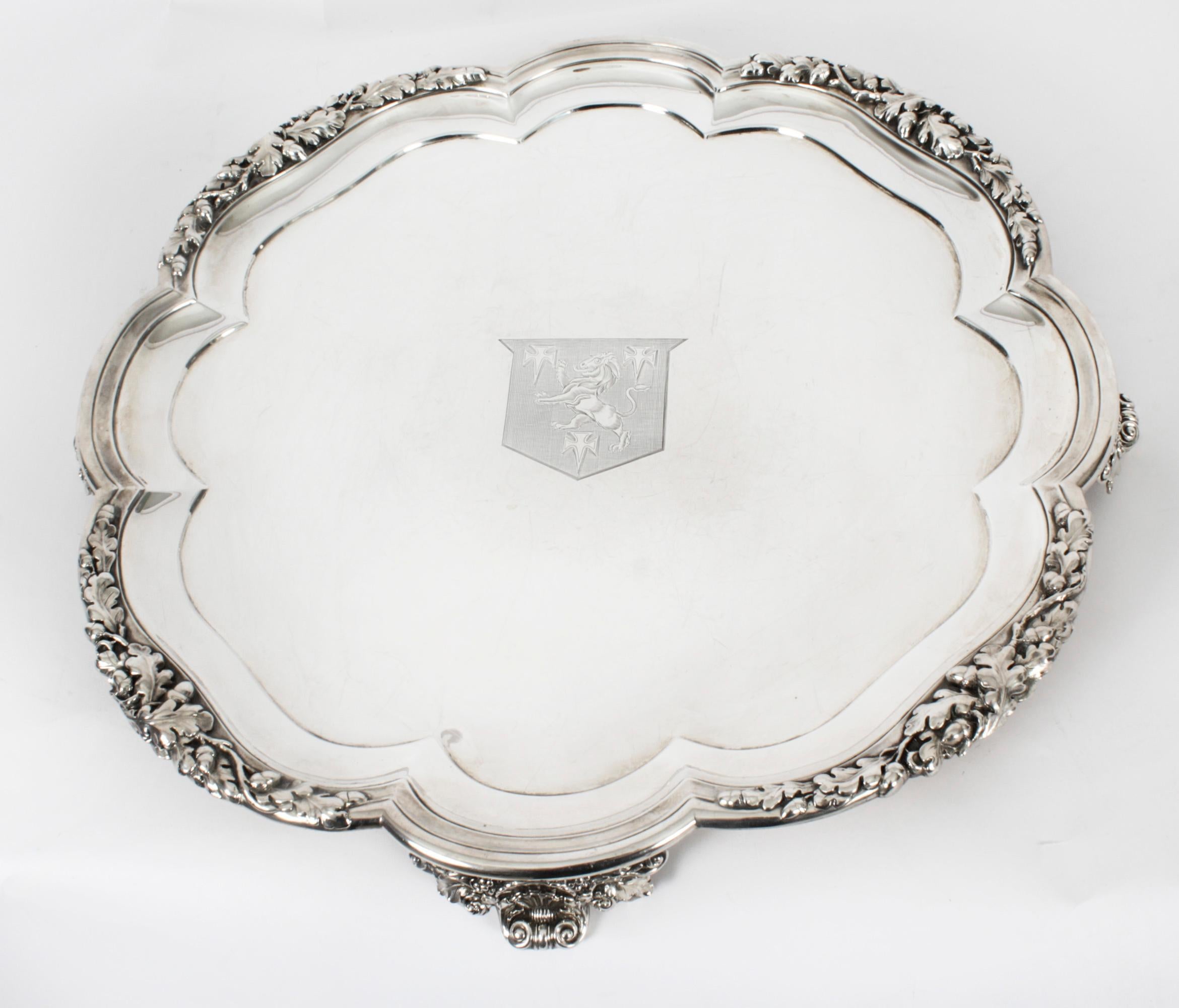 Antique Large William IV Silver Tray Salver by Paul Storr 1837 19th Century For Sale 9