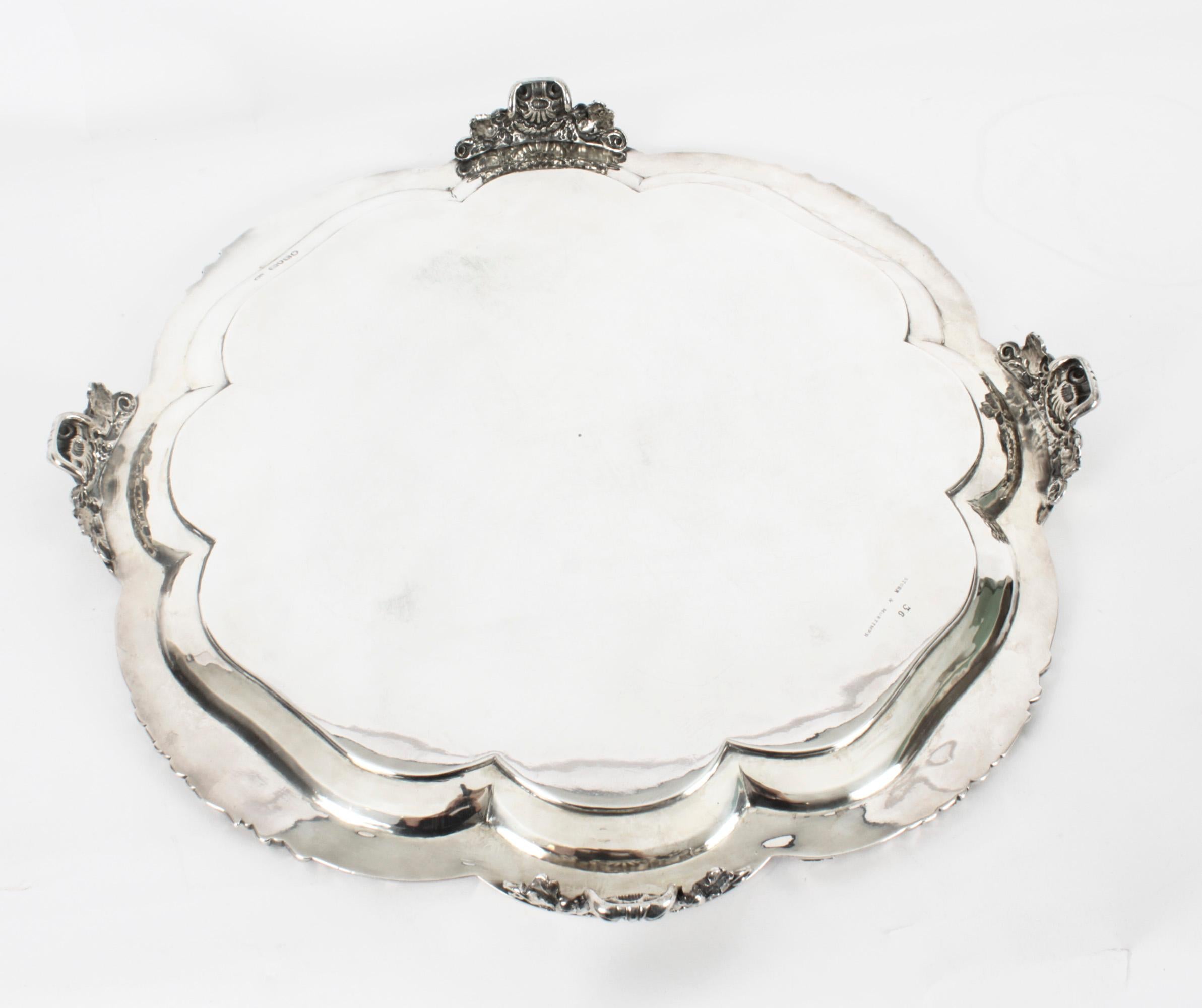 Gran bandeja de plata antigua de Guillermo IV por Paul Storr Siglo XIX 2
