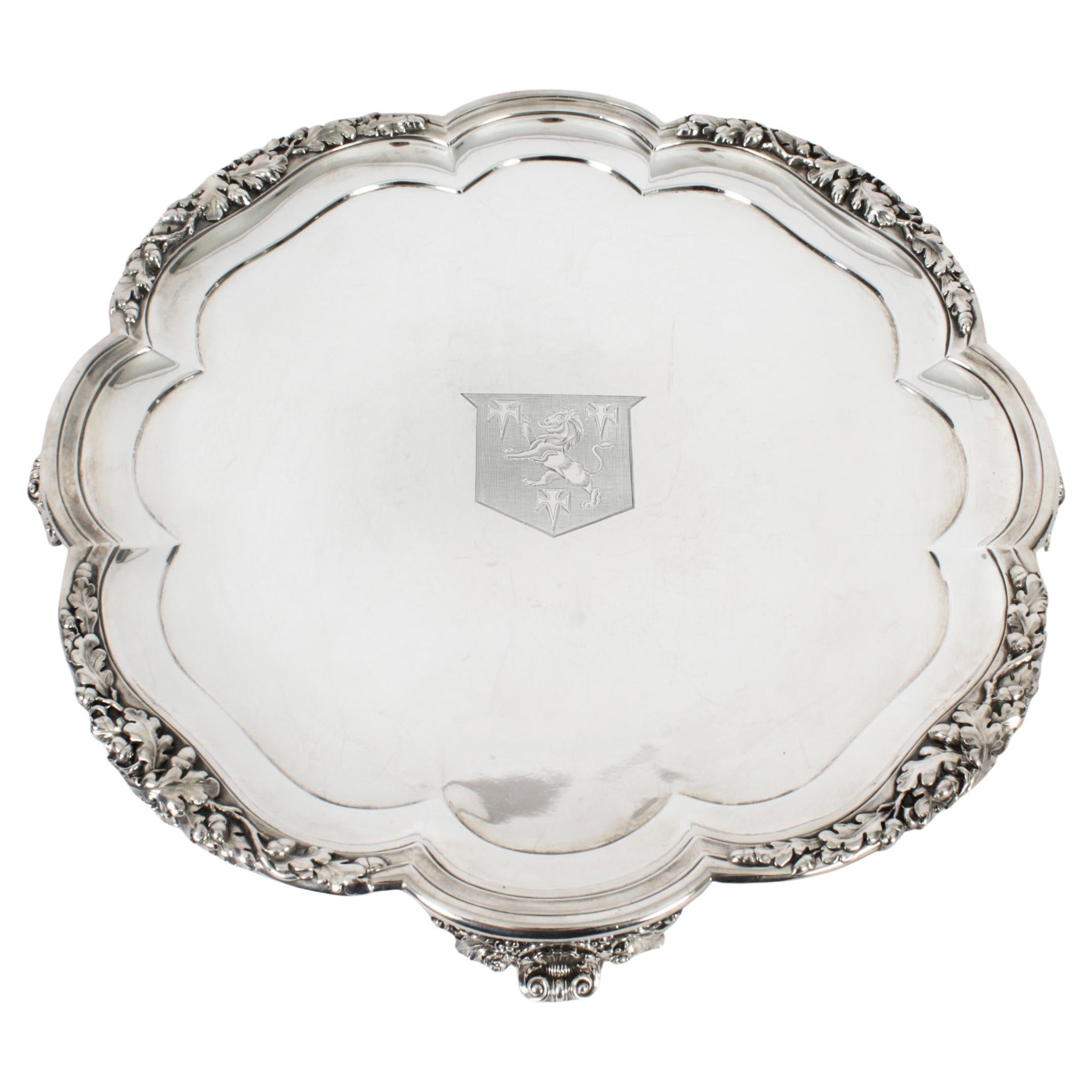 Antique Large William IV Silver Tray Salver by Paul Storr 1837 19th Century For Sale