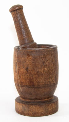 Antique Large Wood Mortar and Pestle, Hand-Crafted Rustic Style, 1890