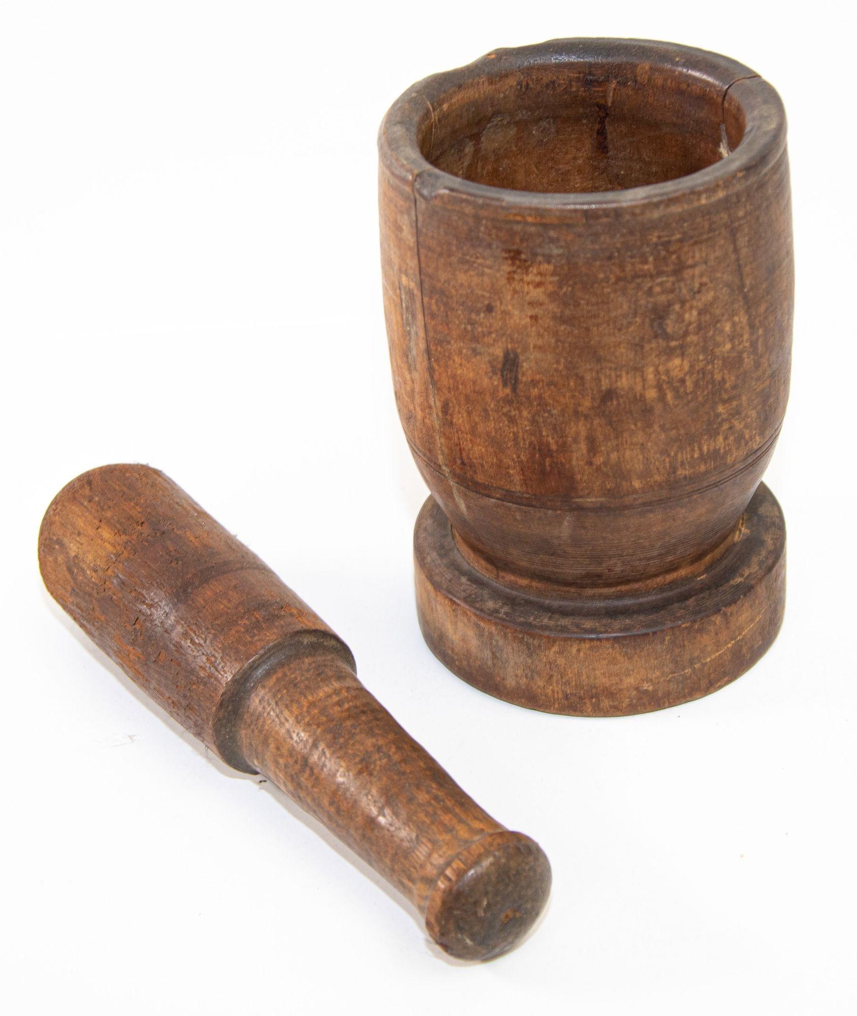 antique wood mortar and pestle