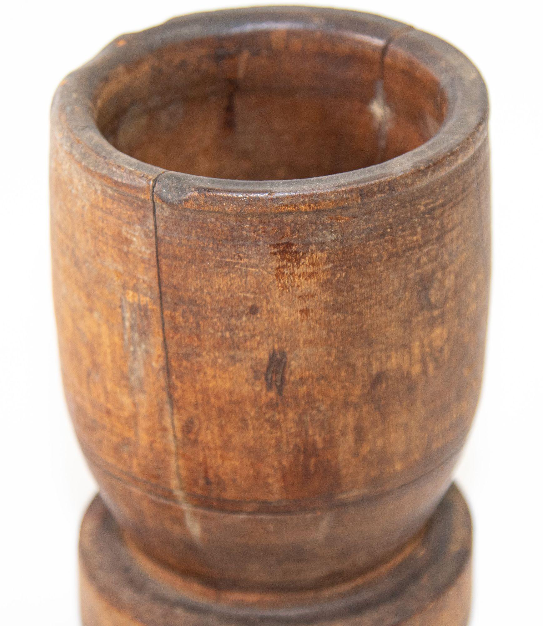 North American Antique Large Wood American Mortar and Pestle. For Sale