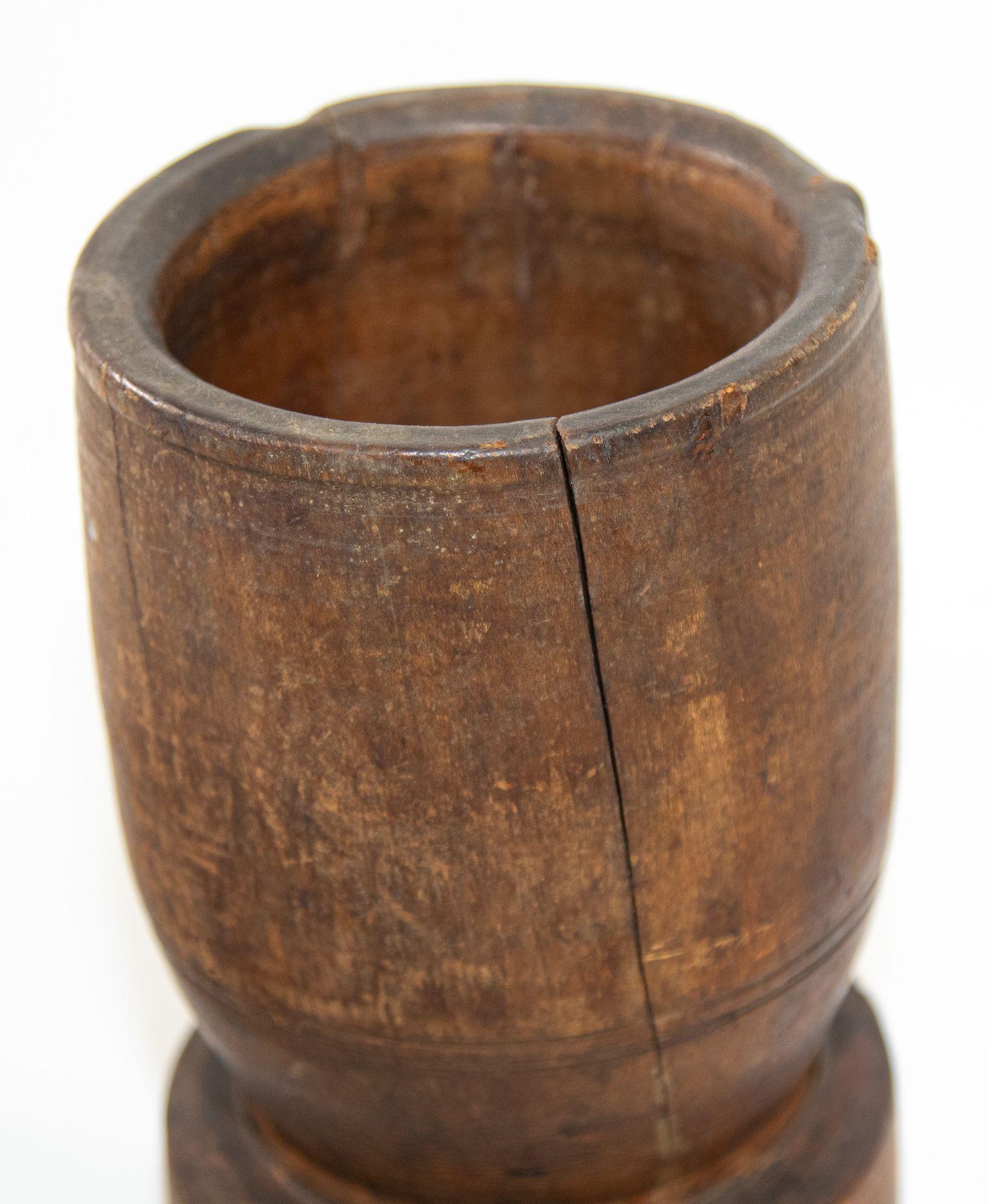 Hand-Crafted Antique Large Wood American Mortar and Pestle. For Sale