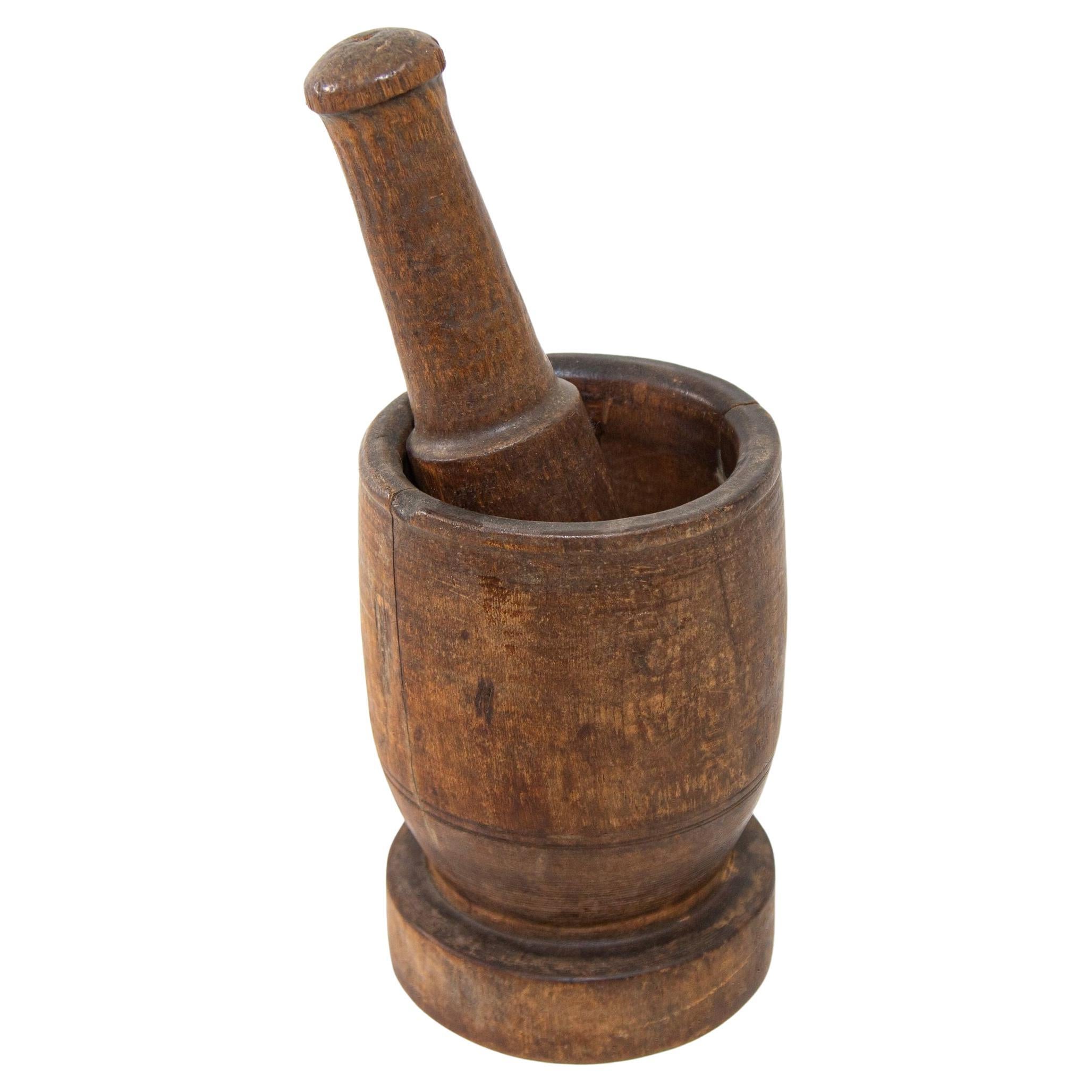 Grand Mortar et Pilon amricain ancien en bois.