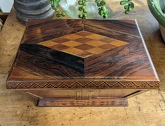 Antique Large Wood Marquetry Inlay Box with Decorative Checkered Design