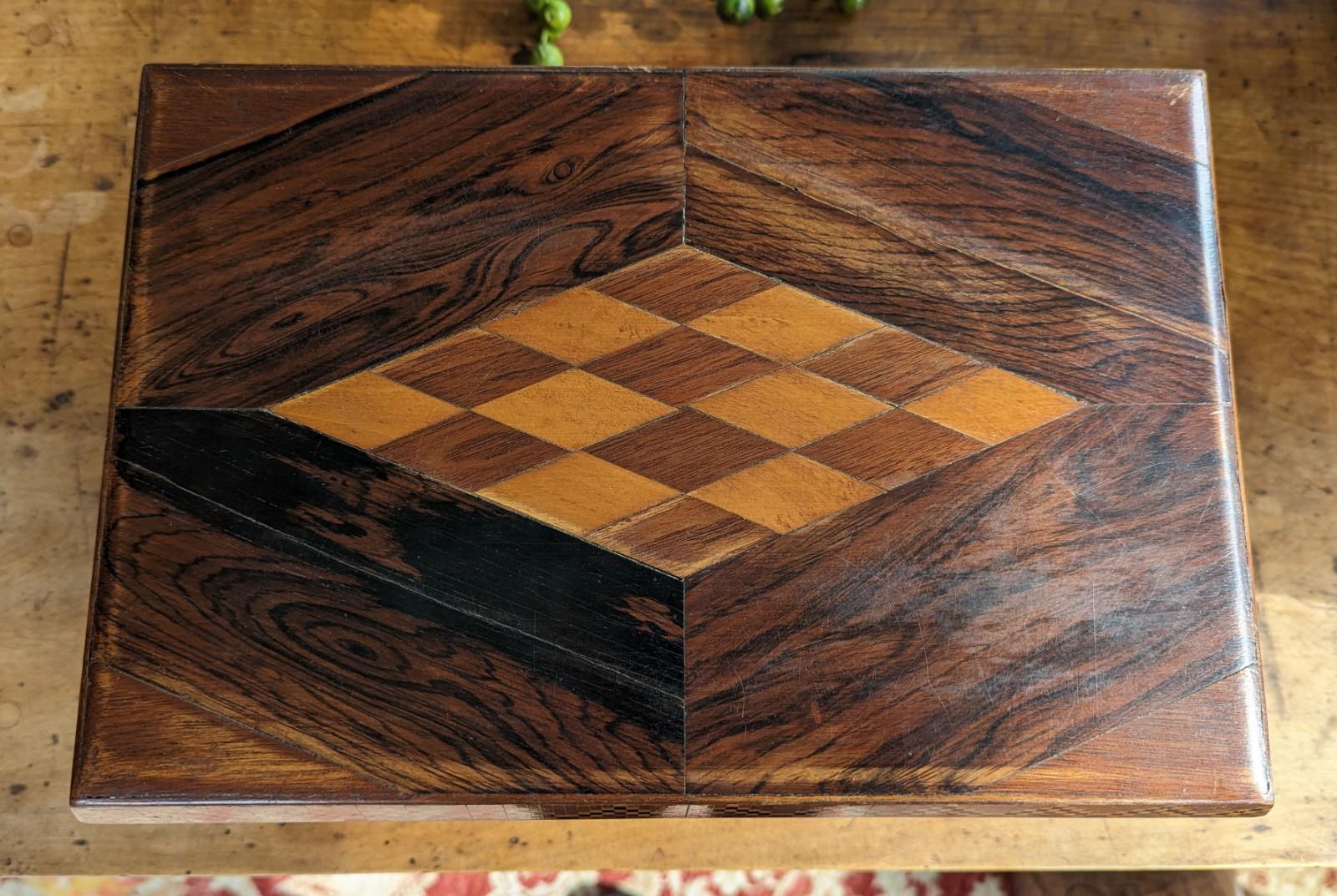 Unknown Antique Large Wood Marquetry Inlay Box with Decorative Checkered Design For Sale