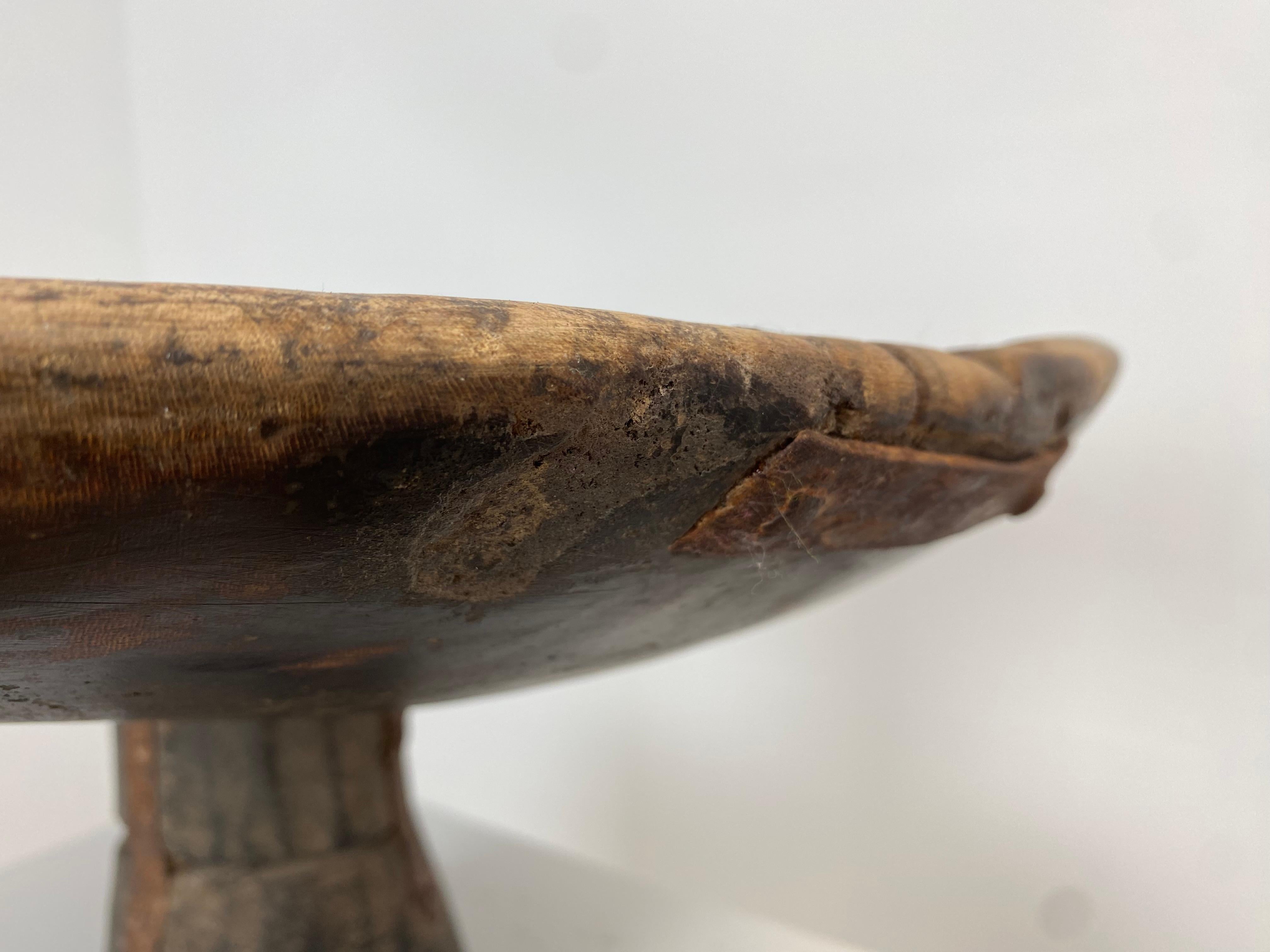 Patinated Antique large Wooden Berber Tazza on a stand For Sale