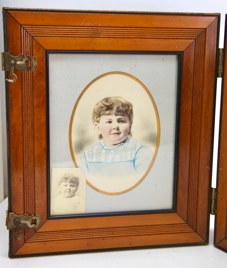 Antique Large Wooden Double Folding Picture Frame for Traveling 1870s ...