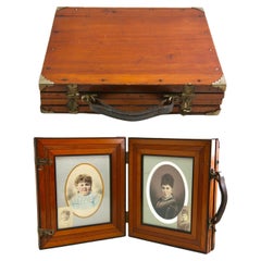 Used Large Wooden Double Folding Picture Frame for Traveling 1870s