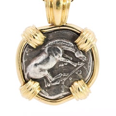 Antique Larissa Greek Coin in 18K Gold Frame Pendant