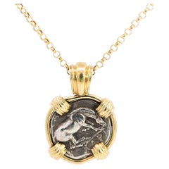 Antique Larissa Greek Coin in 18K Gold Frame Pendant