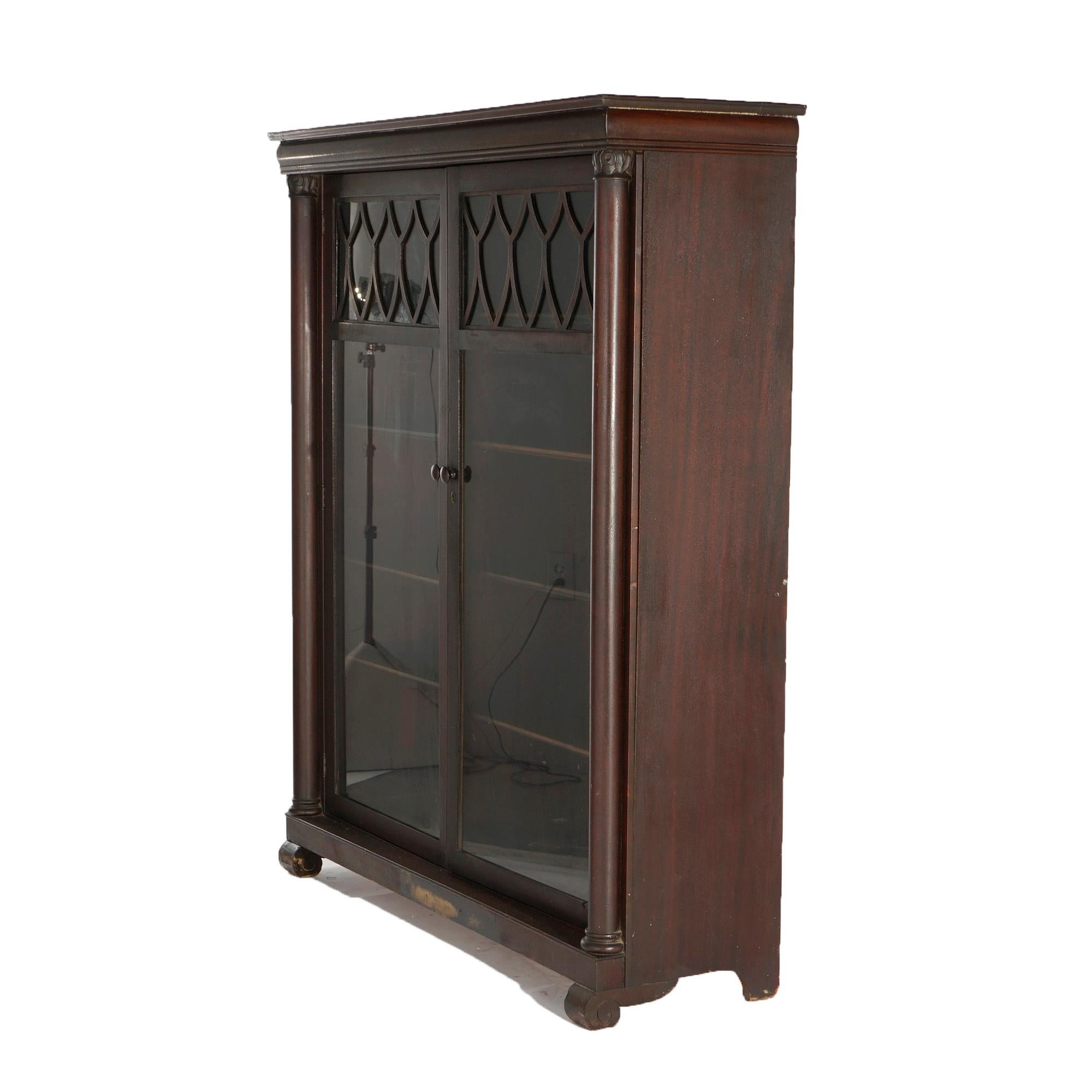 Antique Larkin Classical American Empire Mahogany Double Door Bookcase, c1900 In Good Condition In Big Flats, NY