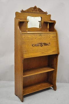 Antique Larkin Golden Oak Eastlake Victorian Secretary Desk Cabinet with Labels