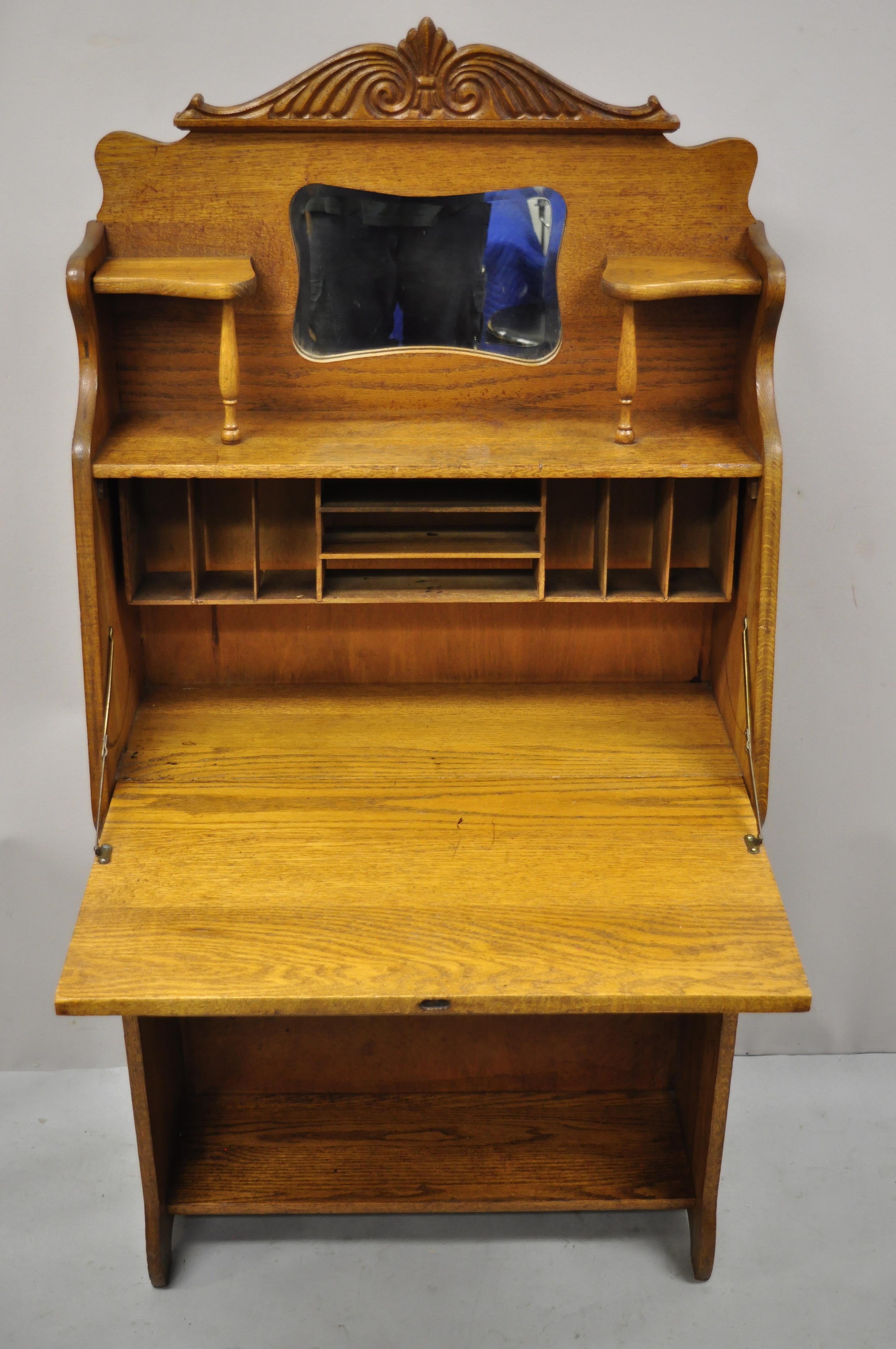 North American Antique Larkin Golden Oak Eastlake Victorian Secretary Desk Cabinet with Labels