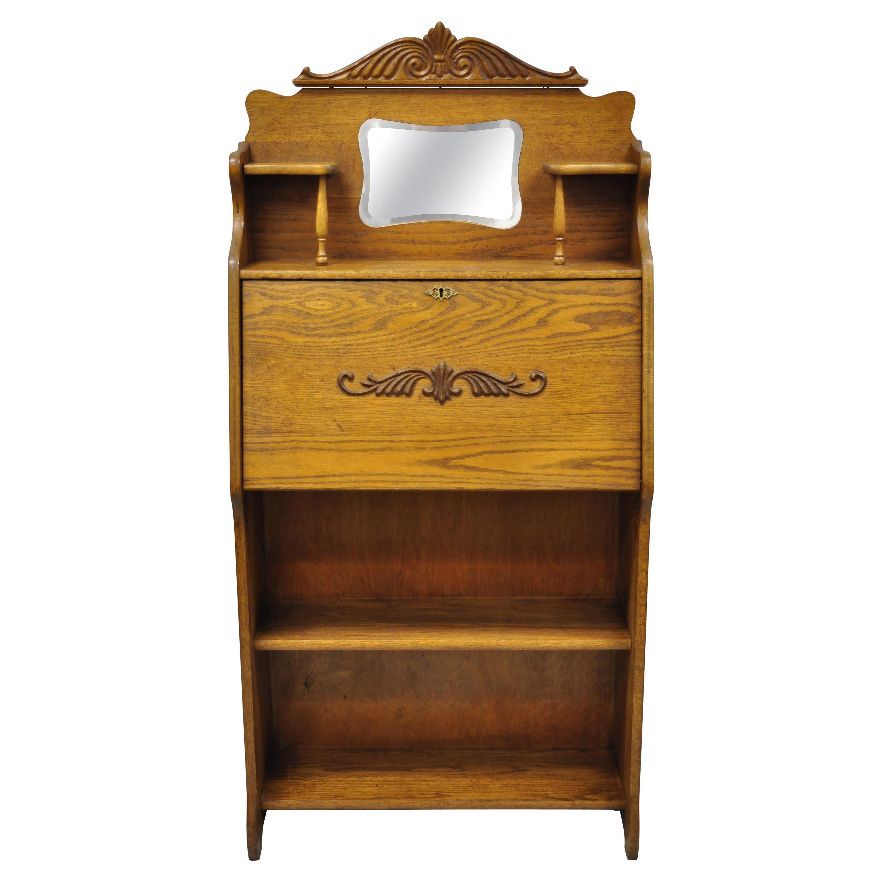 Antique Larkin Golden Oak Eastlake Victorian Secretary Desk Cabinet with Labels