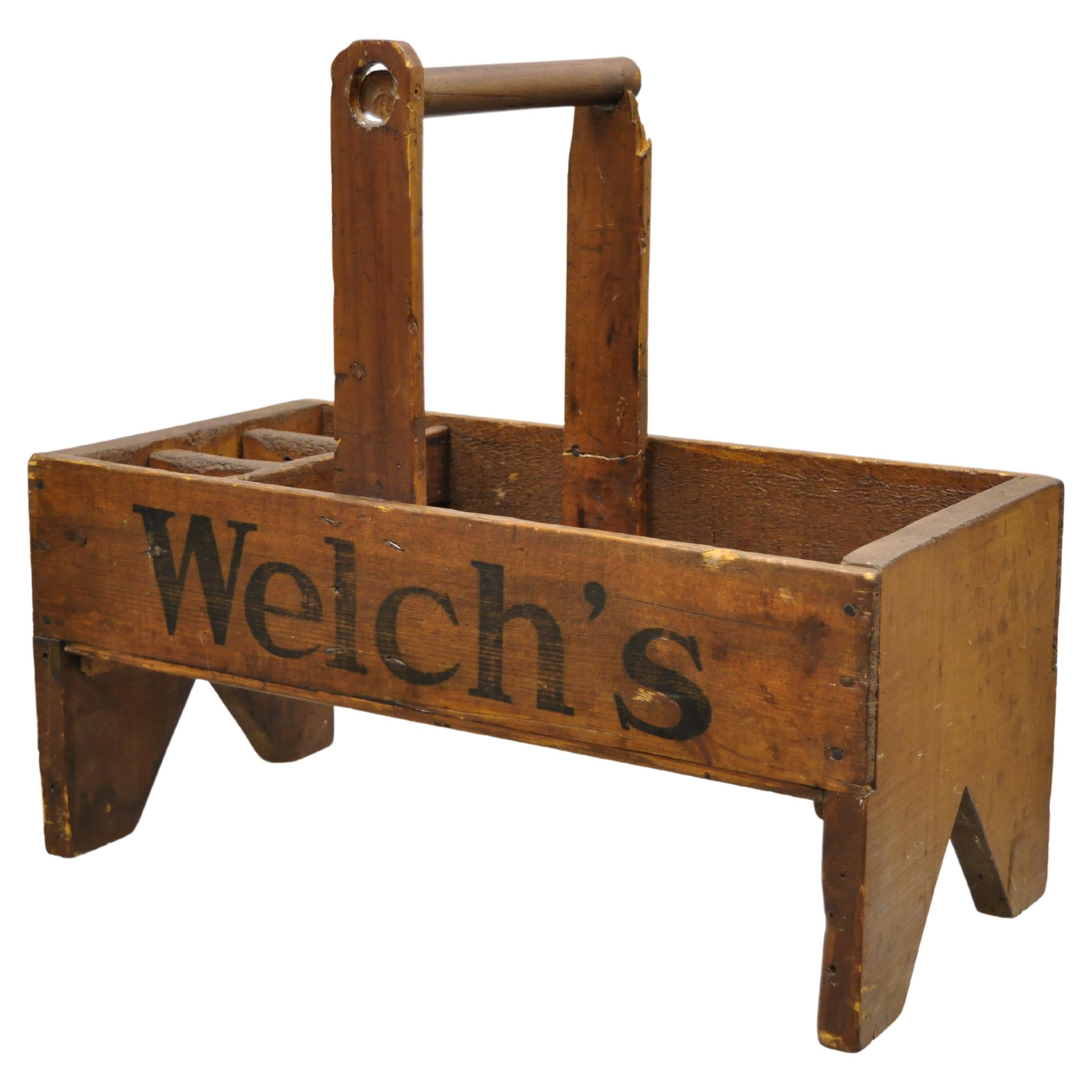 Antique Larkin & Son Welch's Grape Juice Advertisement Wooden Work Toolbox Caddy
