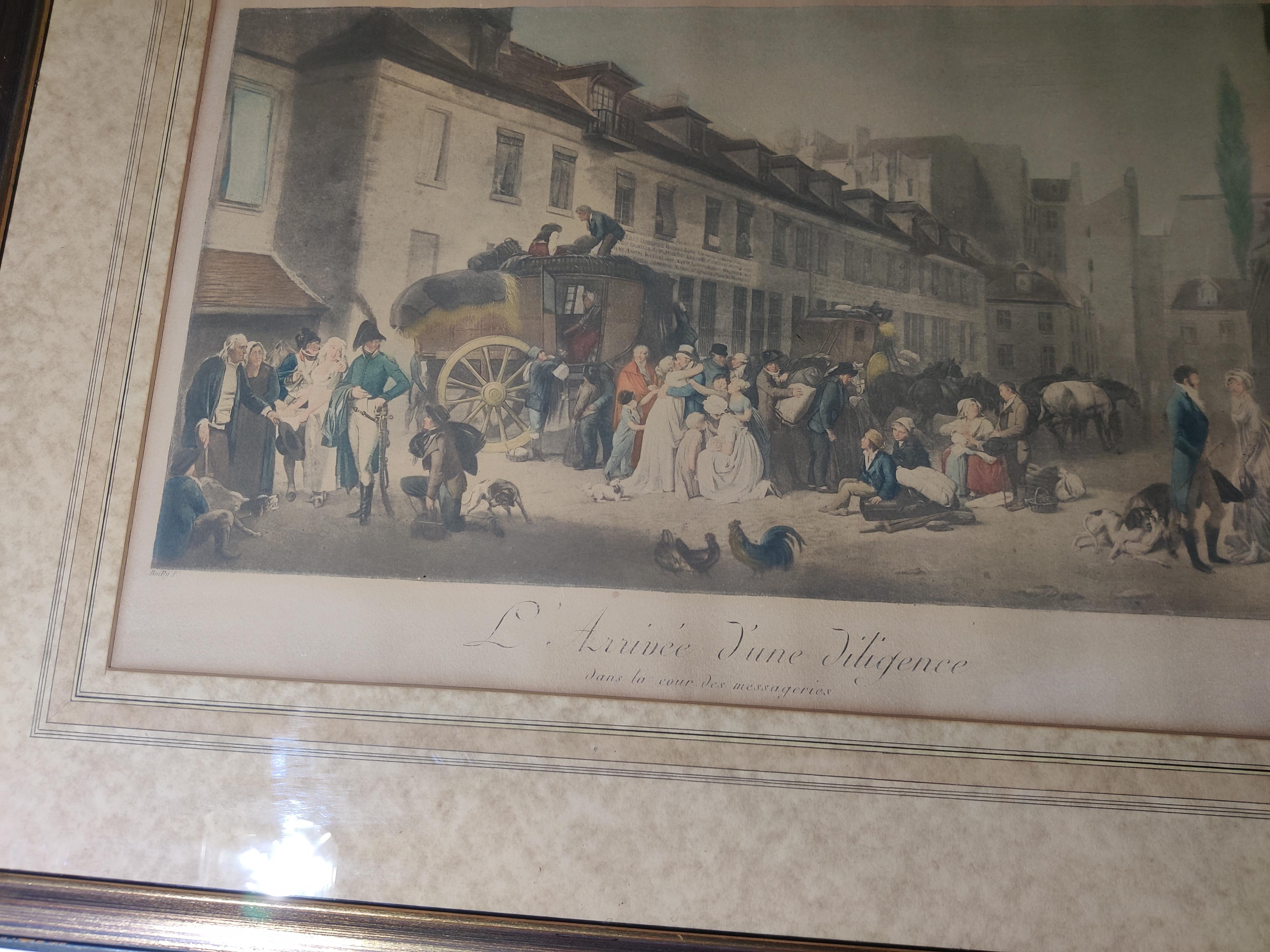 Antiker L'arrivee D'une Diligence dans la Cour des Messageries L Boilly Druck im Angebot 5
