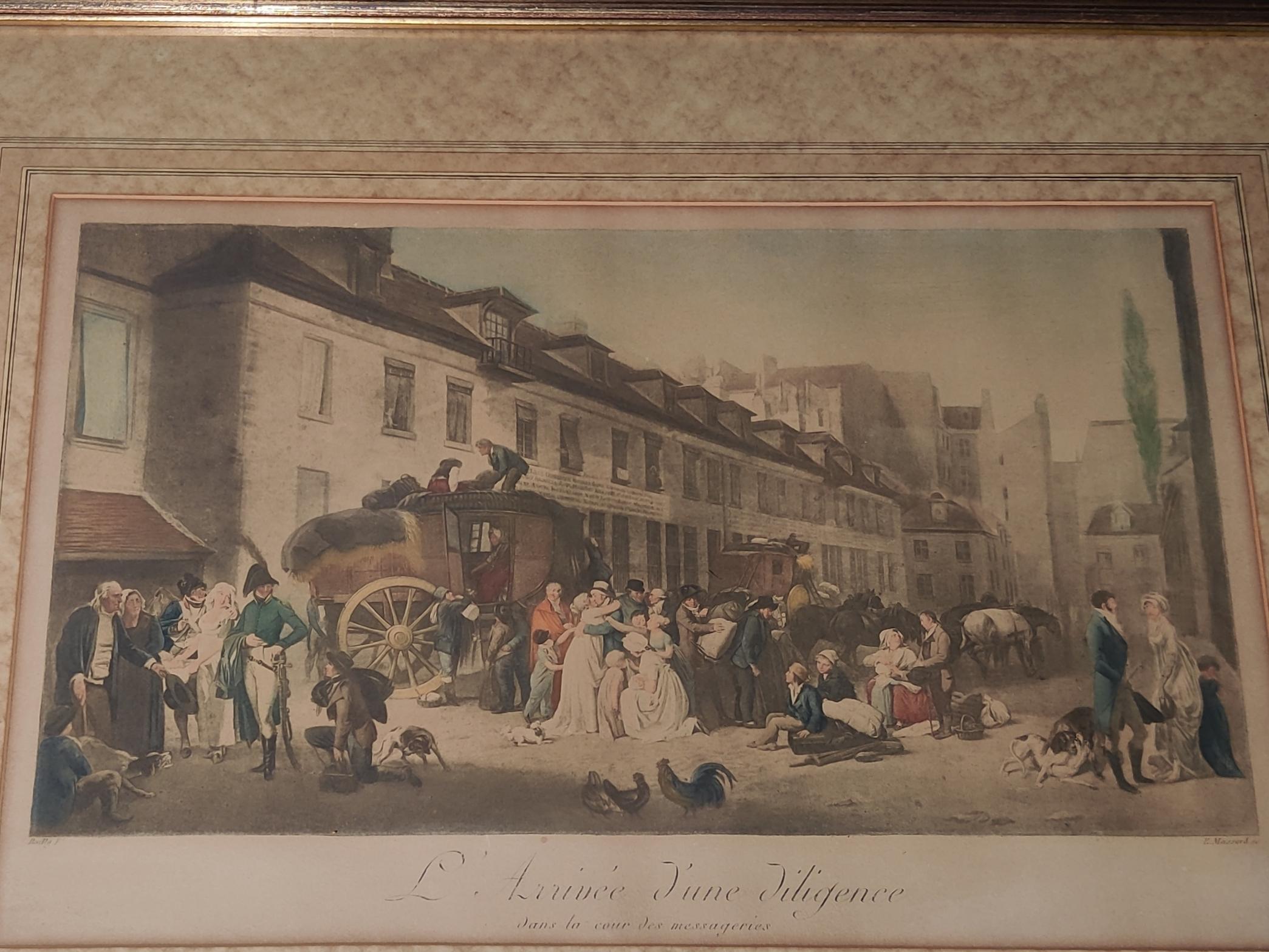 Antiker L'arrivee D'une Diligence dans la Cour des Messageries L Boilly Druck im Angebot 7