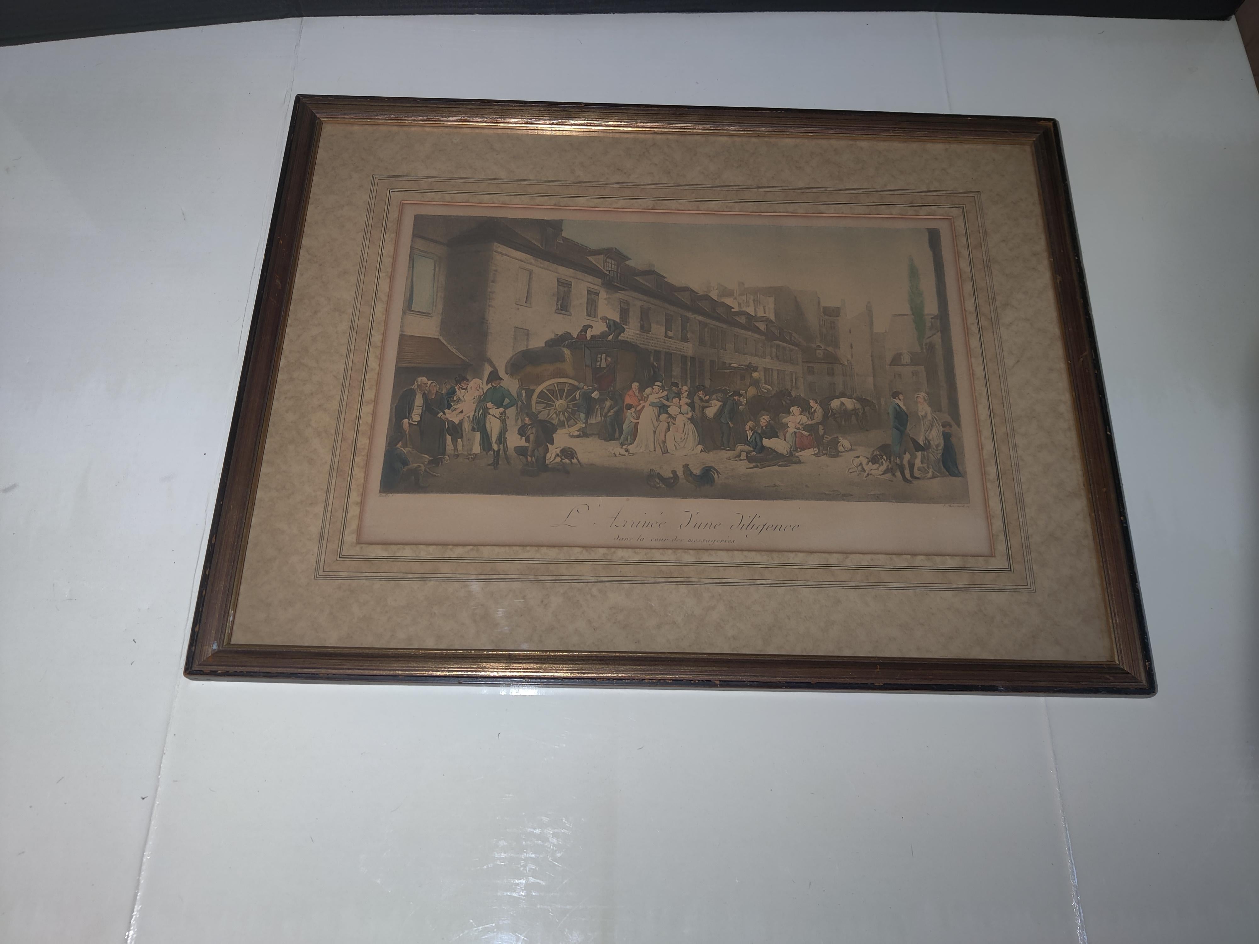 Antiker L'arrivee D'une Diligence dans la Cour des Messageries L Boilly Druck (Französisch) im Angebot
