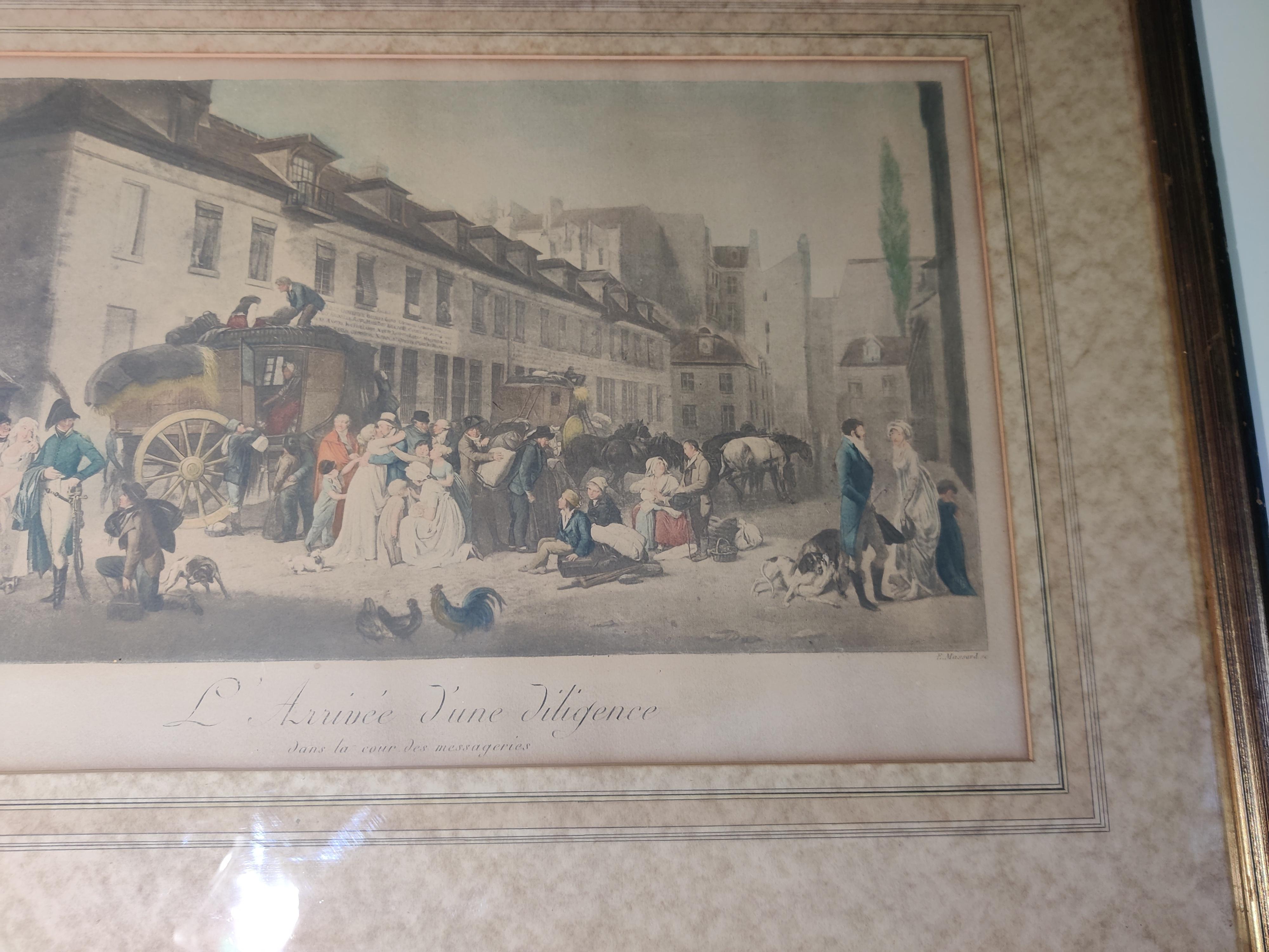 Antiker L'arrivee D'une Diligence dans la Cour des Messageries L Boilly Druck (20. Jahrhundert) im Angebot