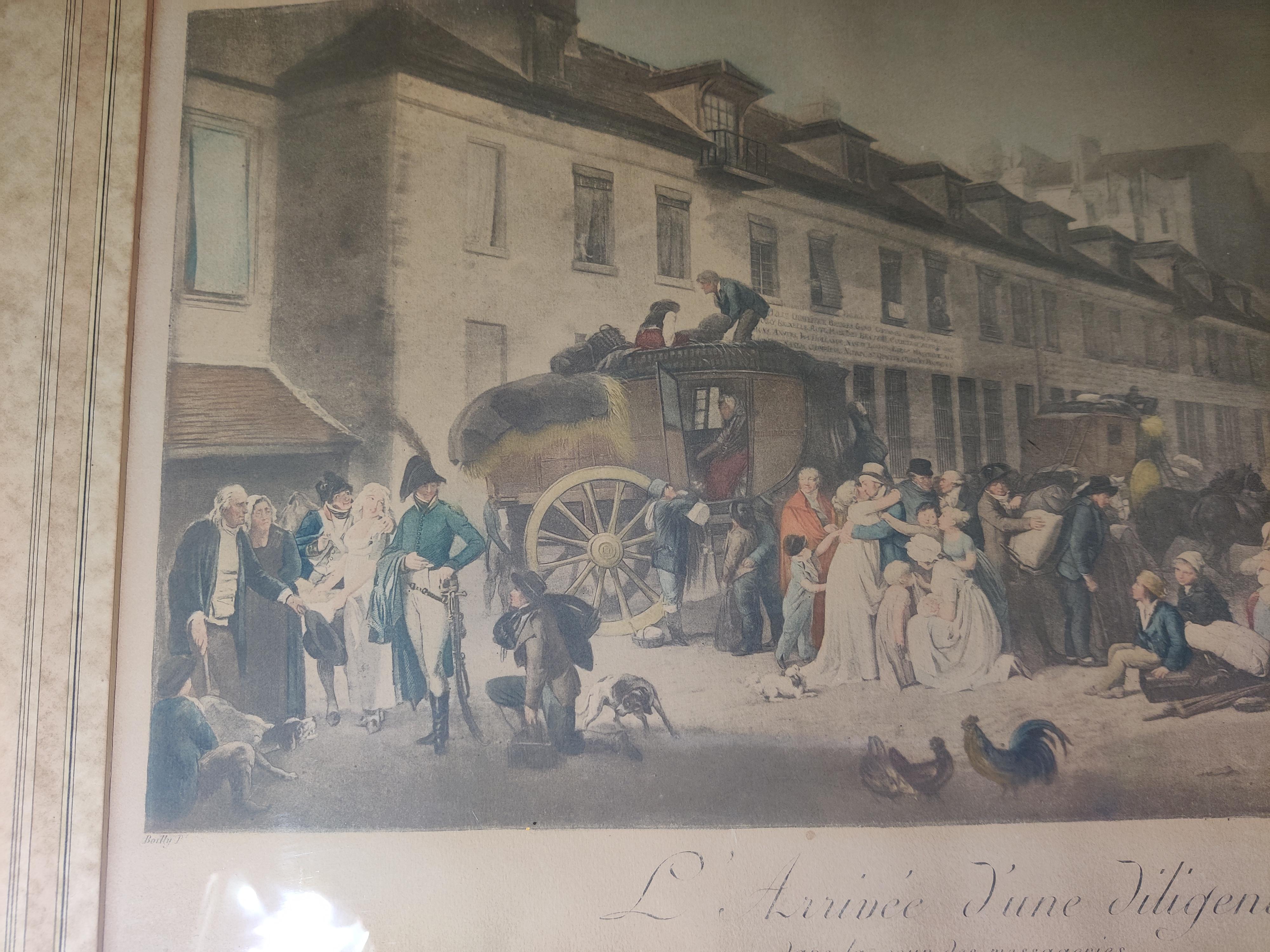 Antiker L'arrivee D'une Diligence dans la Cour des Messageries L Boilly Druck im Angebot 3